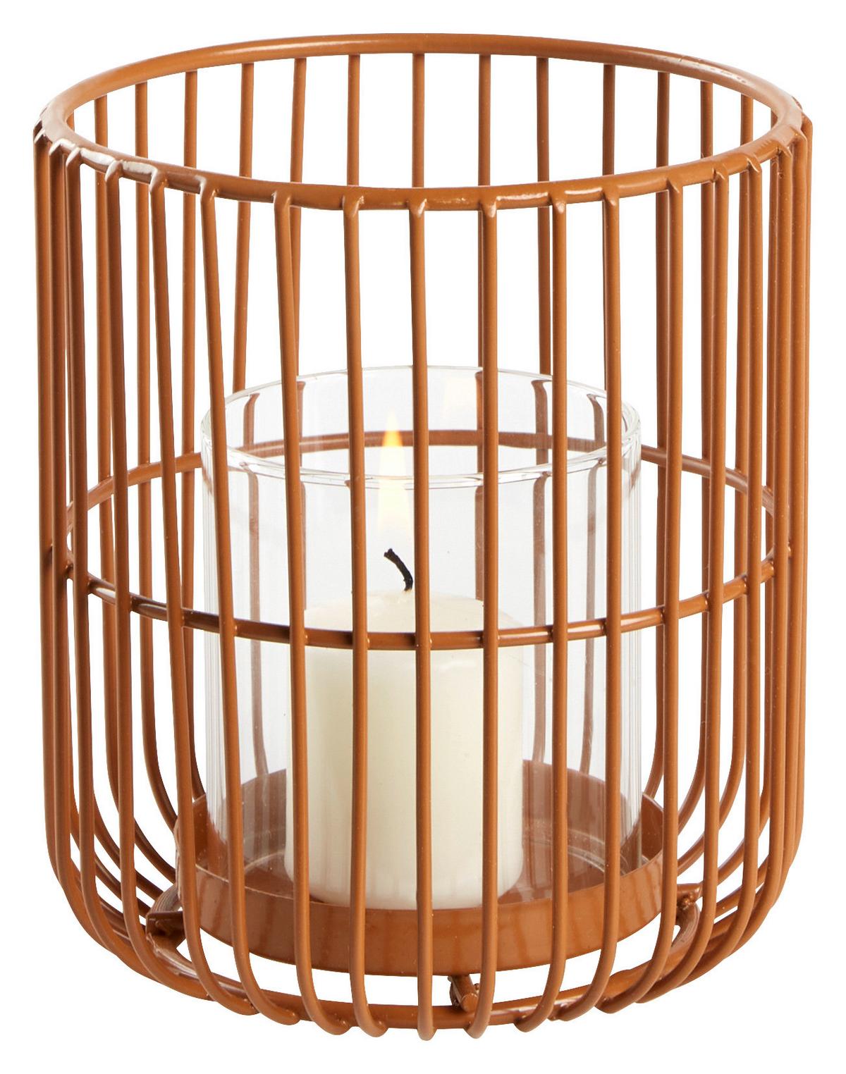 Suport de lumânare antivânt CINDY I -PAZ- - maro, Basics, sticlă/metal (12/14cm) - Modern Living