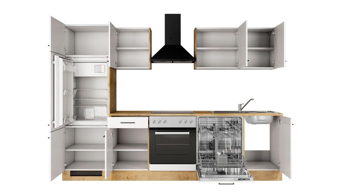 Küchenblock Avila m. Geräten Magnolie - Eichefarben/Magnolie, Trend, Holzwerkstoff/Metall (280cm) - FlexWell