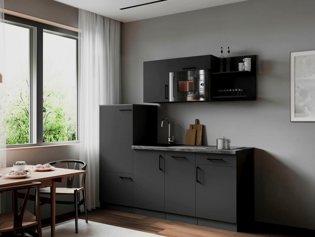 Küchenblock Oliver m. Geräten Grau - Grau, Trend, Holzwerkstoff/Metall (205cm) - Respekta