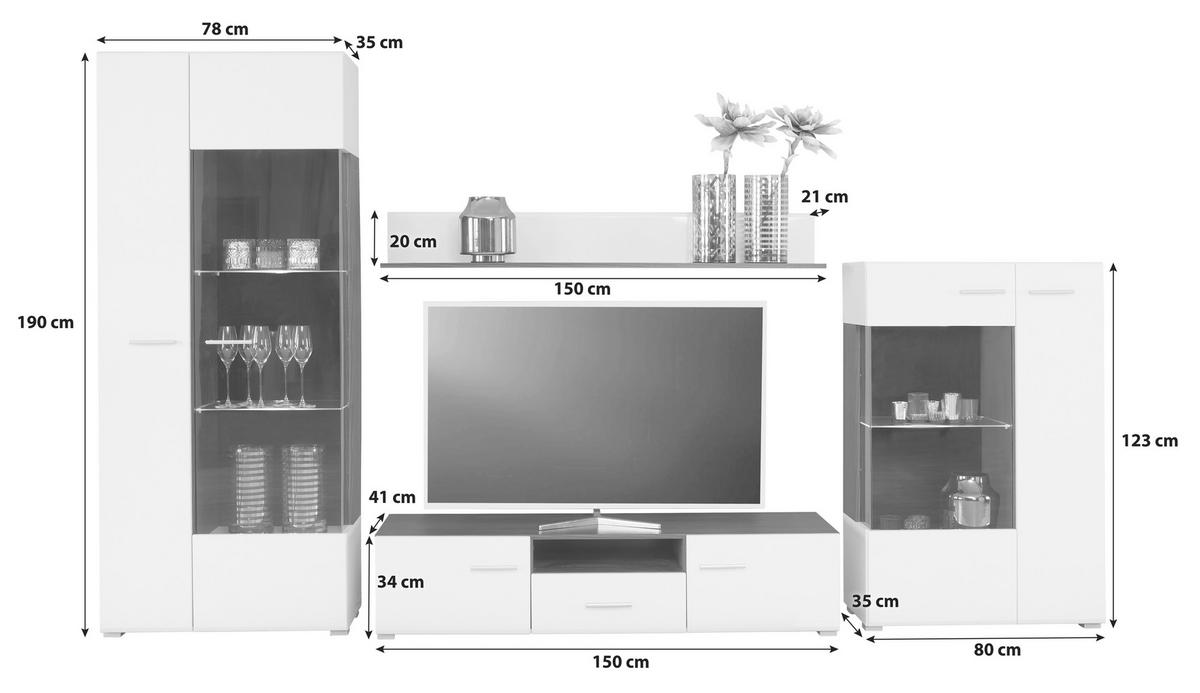 Dnevni Regal Concerto, Bela, Črna, Visoki Sijaj, Led - srebrne barve/črna, Moderno, umetna masa/steklo (308/190/41cm) - Modern Living