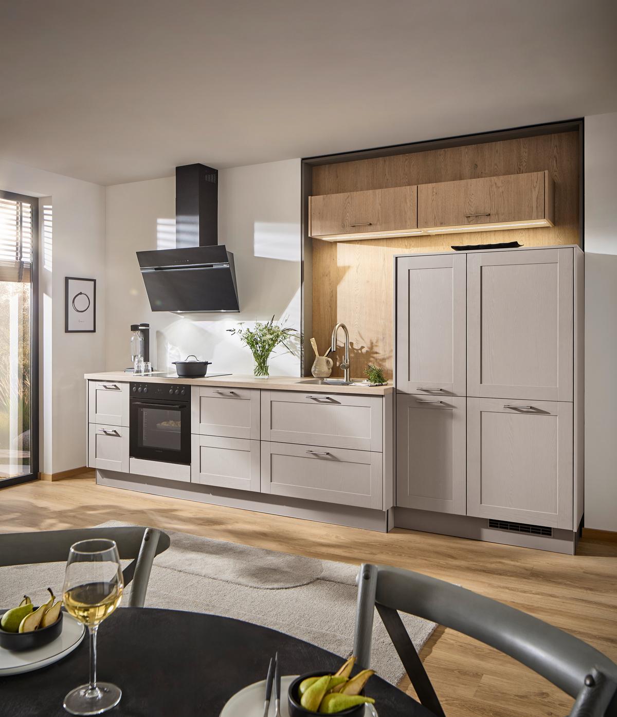 Küchenblock PN500 o. Geräte Eiche/Terracotta - Edelstahlfarben/Eichefarben, ROMANTIK / LANDHAUS, Holzwerkstoff/Metall (366,4cm) - Pino