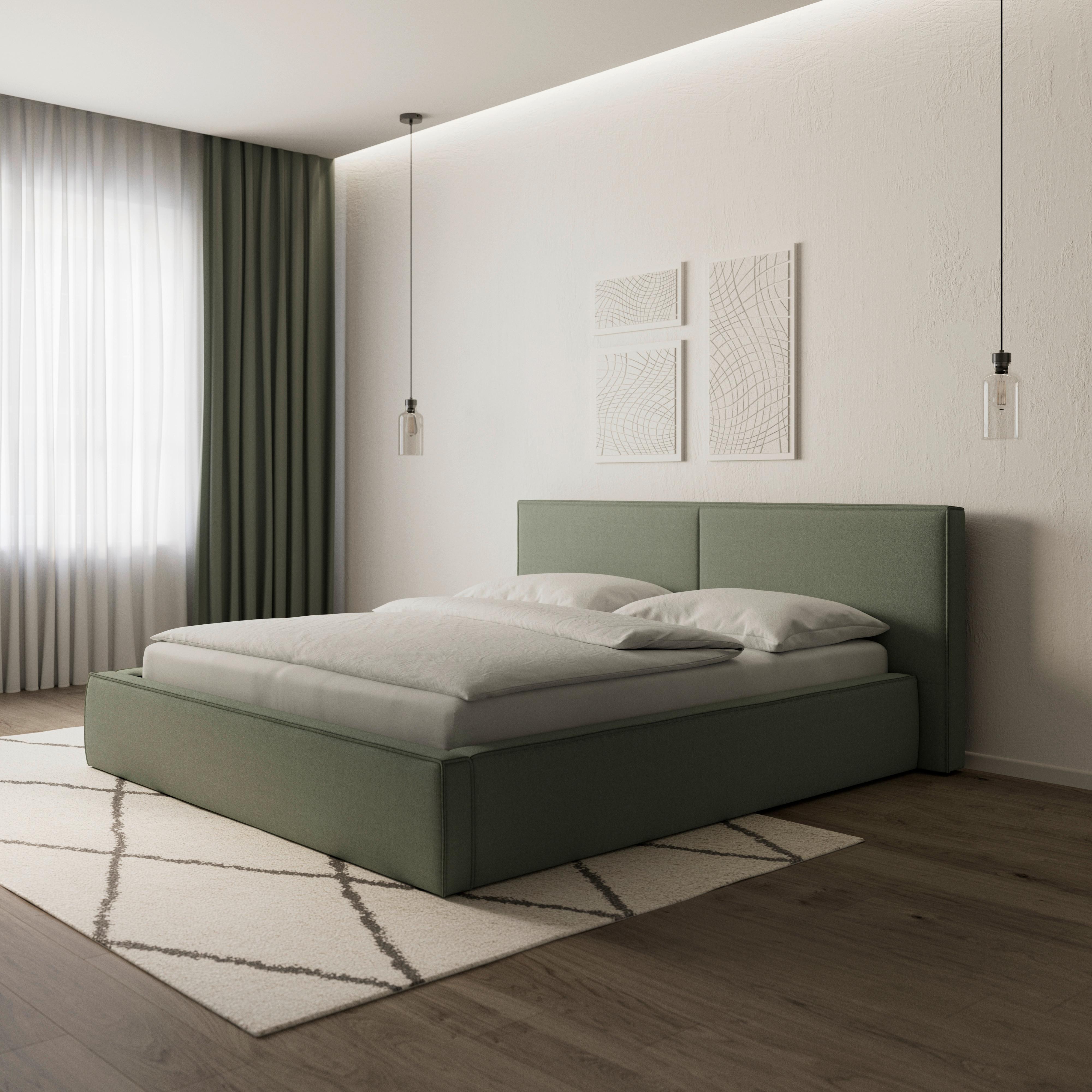 Polsterbett Serena ca. 180x200 cm Olive - Schwarz/Olivgrün, MODERN, Holz/Holzwerkstoff (180/200cm) - Bessagi Home