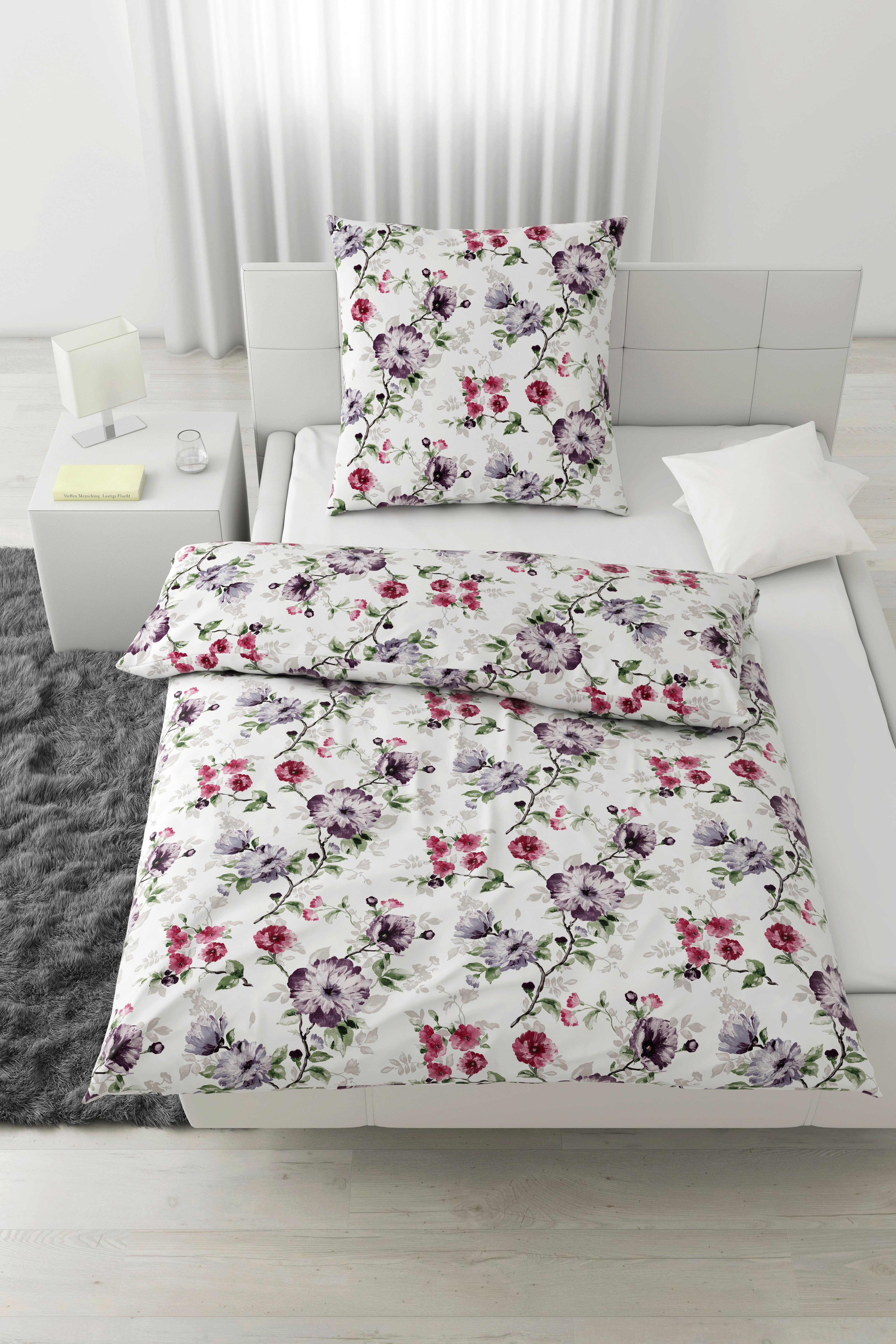Bettwäsche Bio-Sophia Design Grün/Lila/Weiß ca. 135x200cm - Lila/Weiß, Natur, Textil (135/200cm) - ecoTree