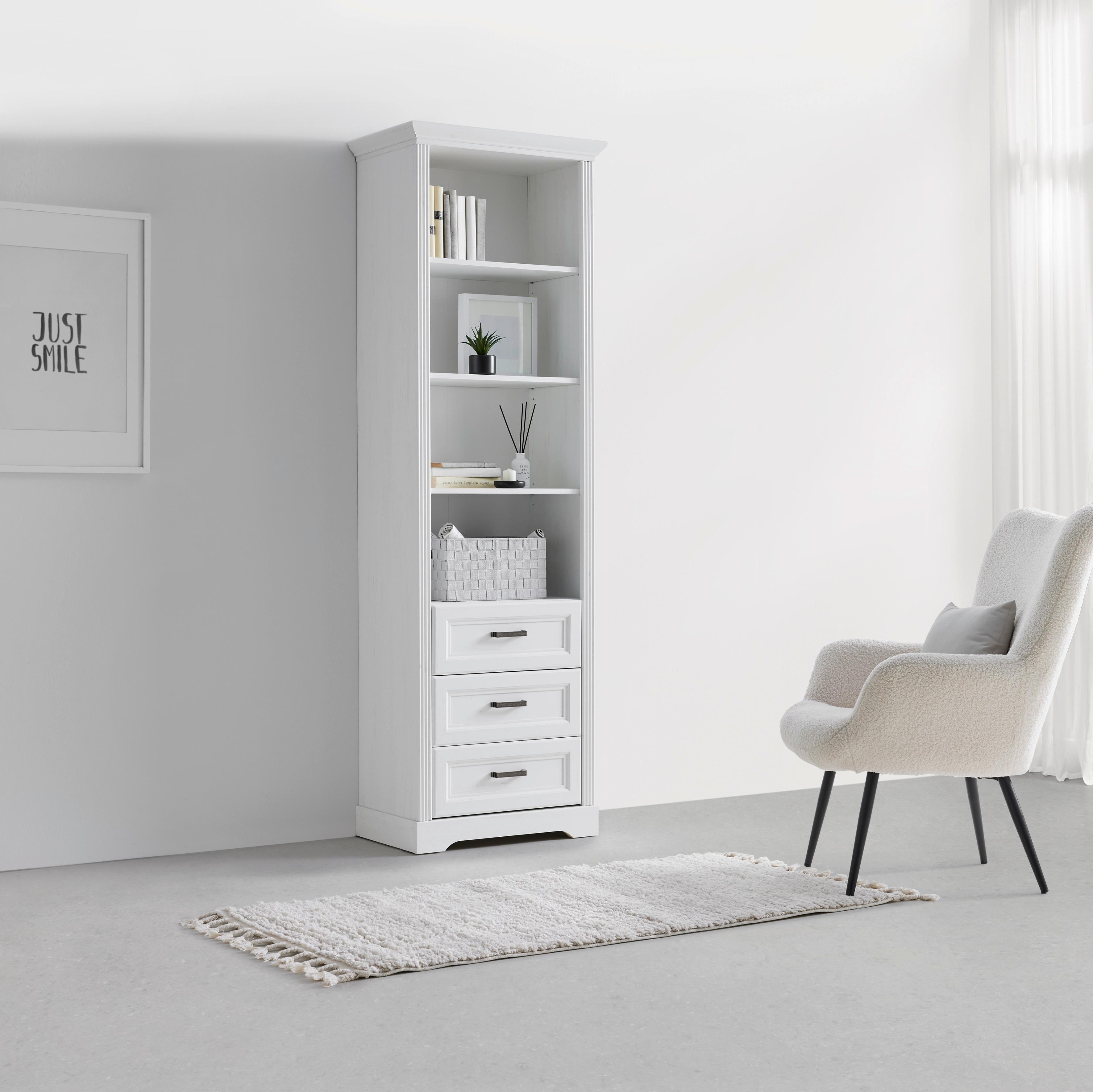 Standregal Marilou in Weiß - Weiss/Schwarz, Romantik / Landhaus, Holzwerkstoff/Kunststoff (64/206/42cm) - Zandiara
