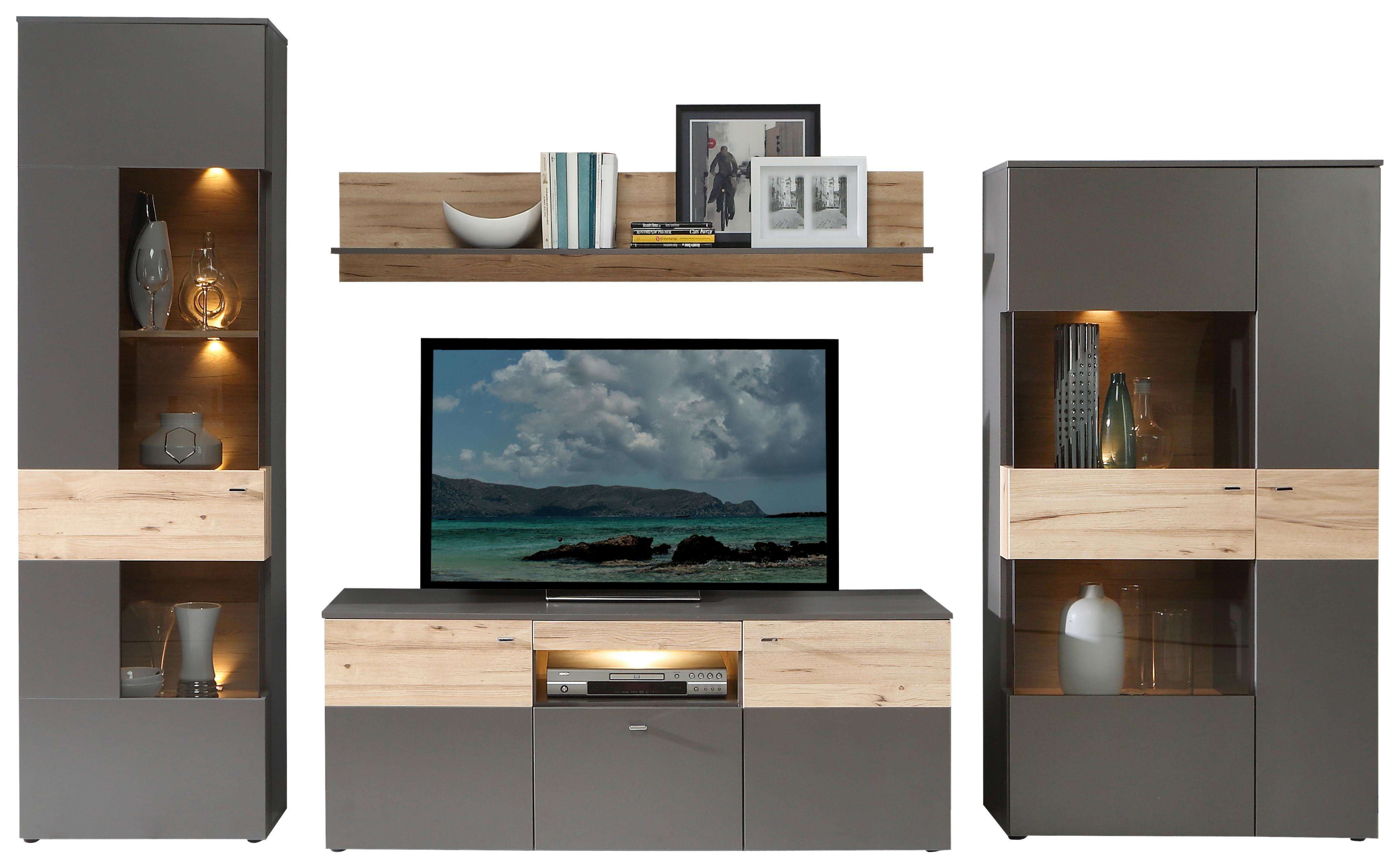 Dnevni Regal Como, Siva, Hrast, 4-Delno - barve kroma/siva, Basics, kovina/umetna masa (319/203/52cm) - MID.YOU