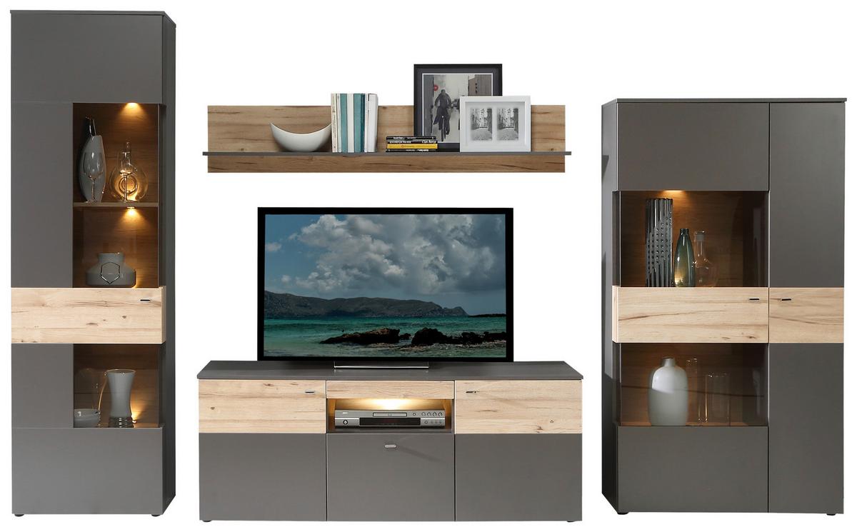 Dnevni Regal Como, Siva, Hrast, 4-Delno - barve kroma/siva, Basics, kovina/umetna masa (319/203/52cm) - MID.YOU