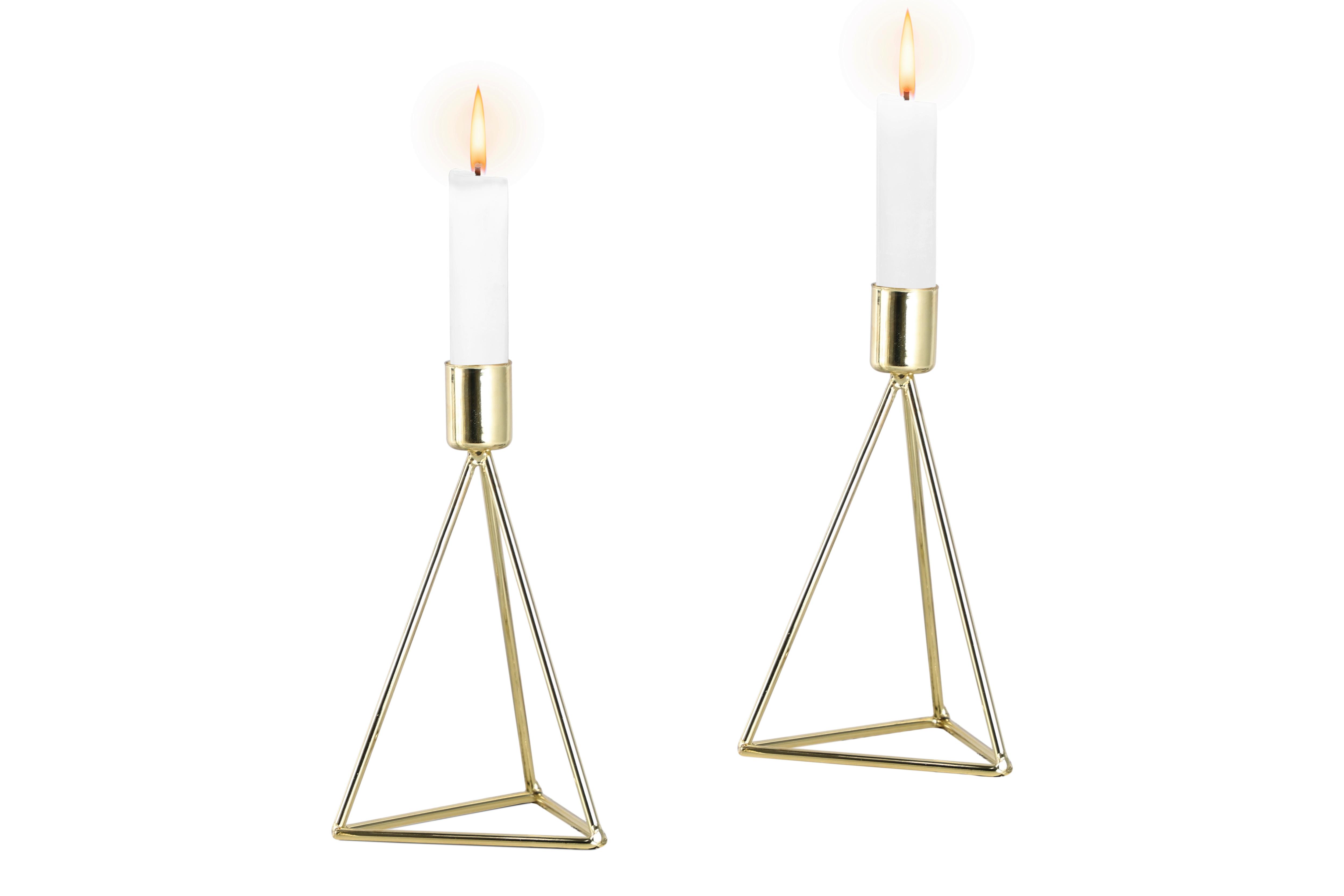 Kerzenhalter-Set Retro Design Goldfarben 2-teilig - Goldfarben, Basics, Metall (9,5/16,5cm) - Echtwerk