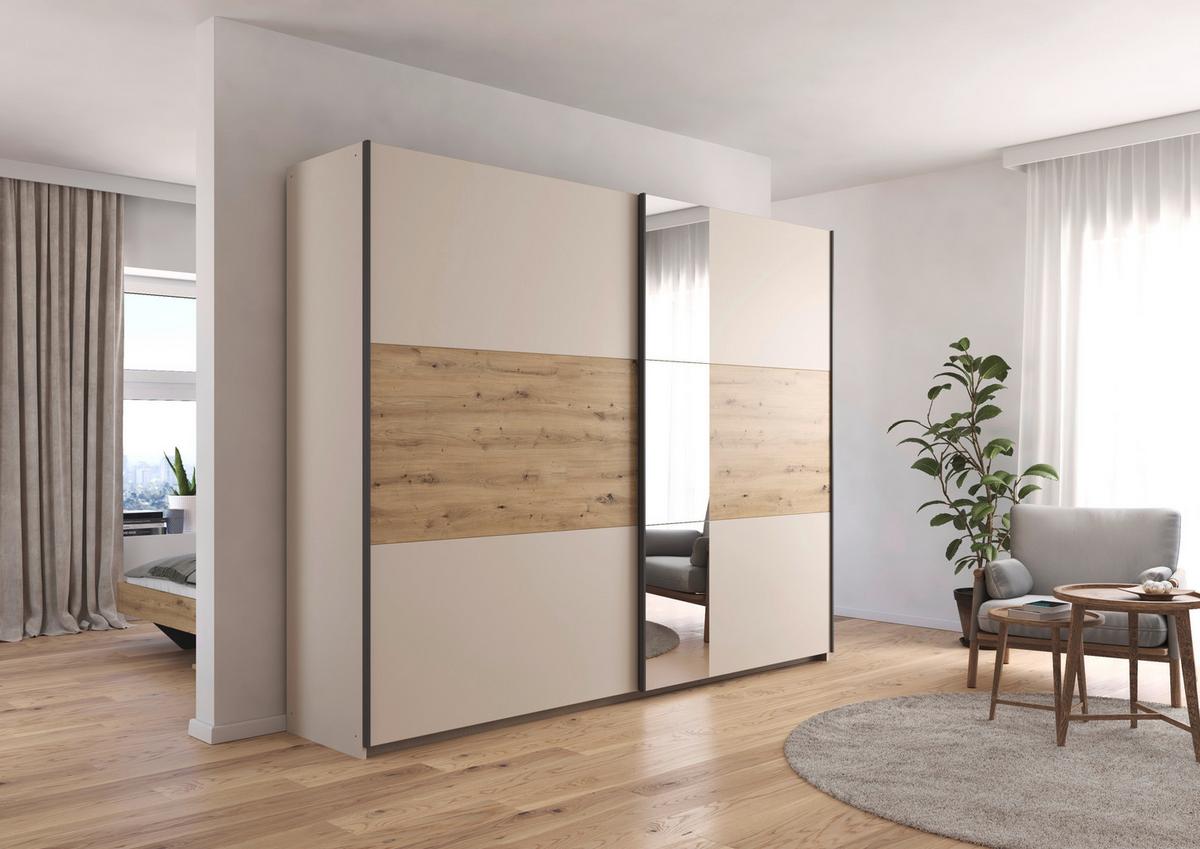 Schwebetürenschrank Ellmau Champagner/Eiche Artisan - Champagner/Eiche Artisan, KONVENTIONELL, Holzwerkstoff/Metall (261/210/59cm) - Premium Living
