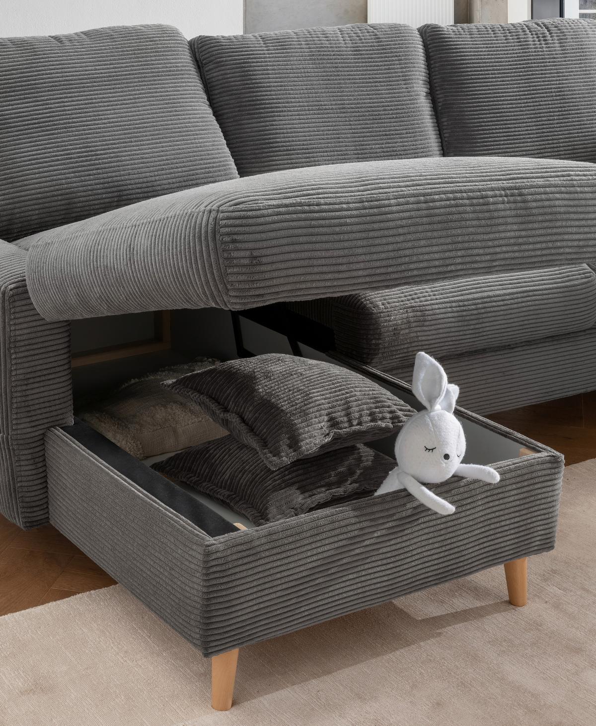 Ecksofa Valentina Grau Cord - Naturfarben/Grau, Design, Holz/Textil (150/228cm) - P & B