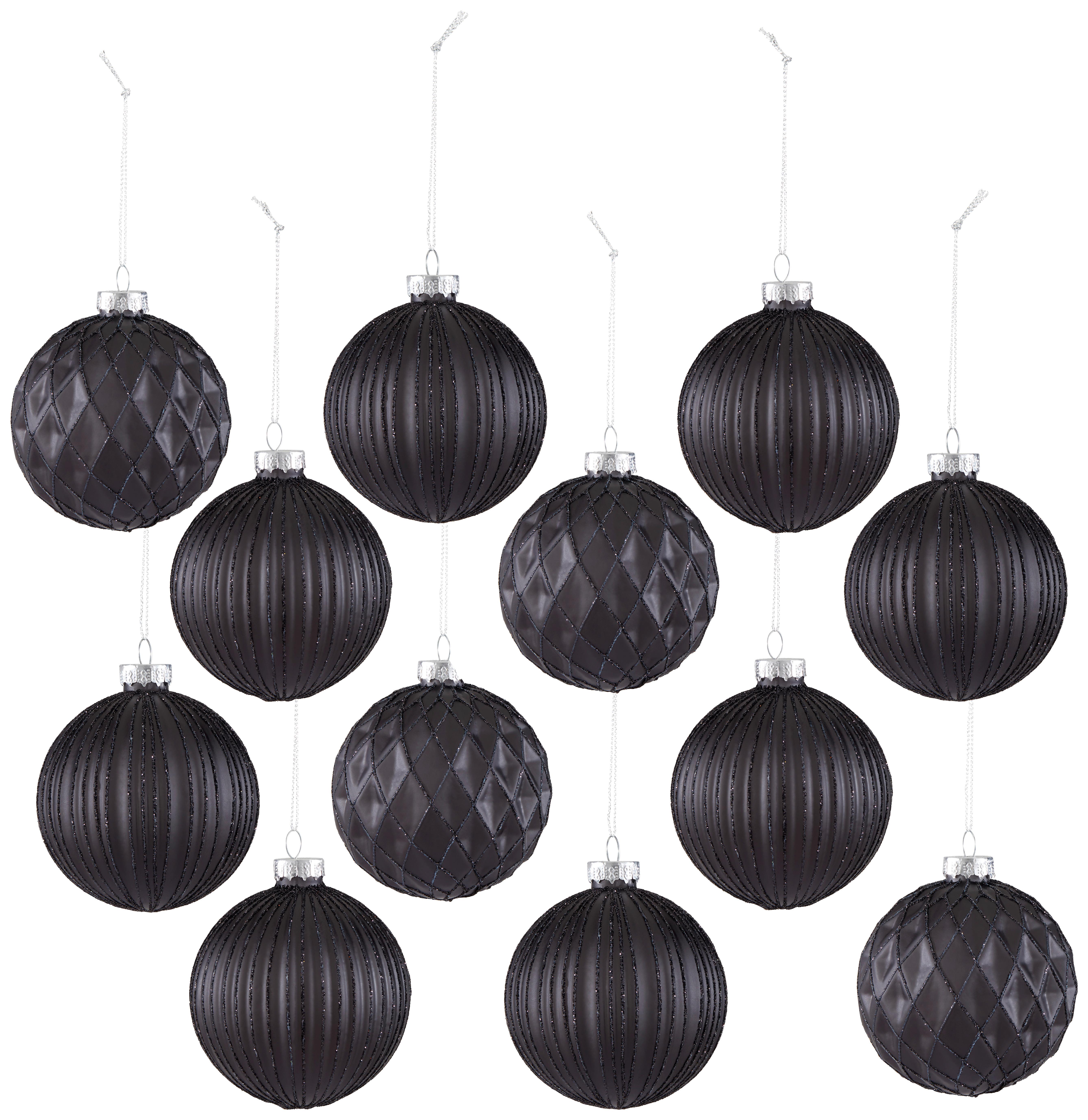 Christbaumkugel Miracle in Schwarz 12-teilig - Schwarz, Glas/Textil (8cm) - Modern Living