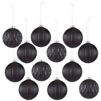 Christbaumkugel Miracle in Schwarz 12-teilig - Schwarz, Glas/Textil (8cm) - Modern Living