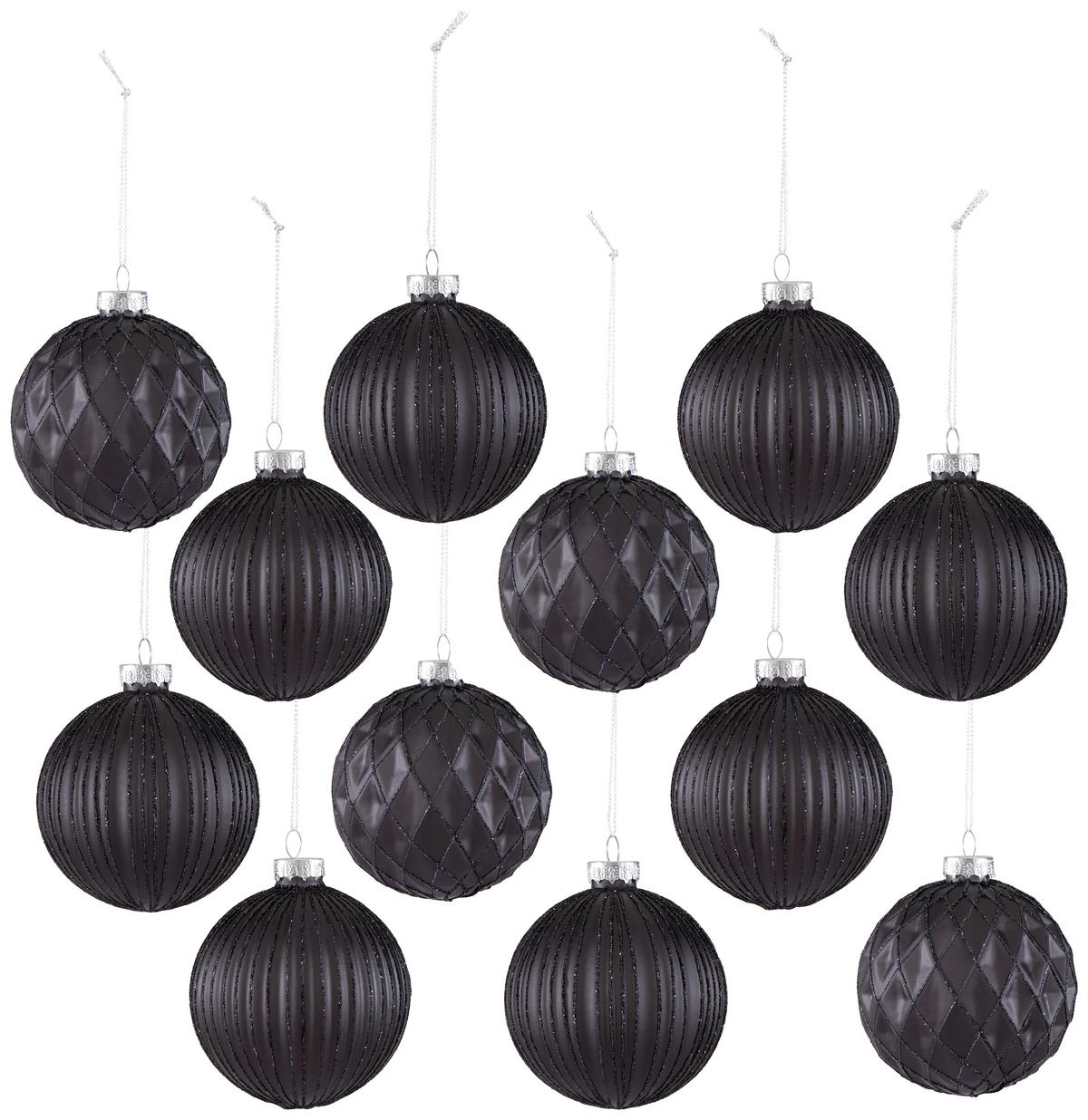 Christbaumkugel Miracle in Schwarz 12-teilig - Schwarz, Glas/Textil (8cm) - Modern Living