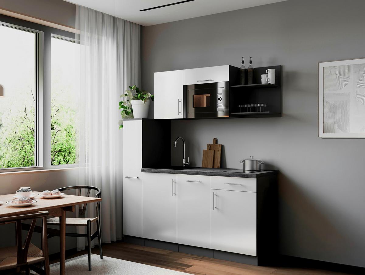Küchenblock Oliver m. Geräten Weiß - Weiß/Grau, Trend, Holzwerkstoff/Metall (175cm) - Respekta