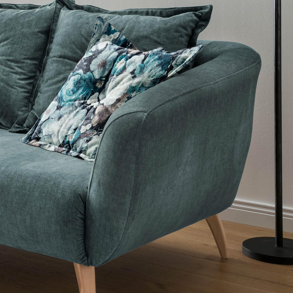 Wohnlandschaft Baggio Blau Velours - Blau/Buchefarben, MODERN, Holz/Textil (162/277cm) - Livetastic