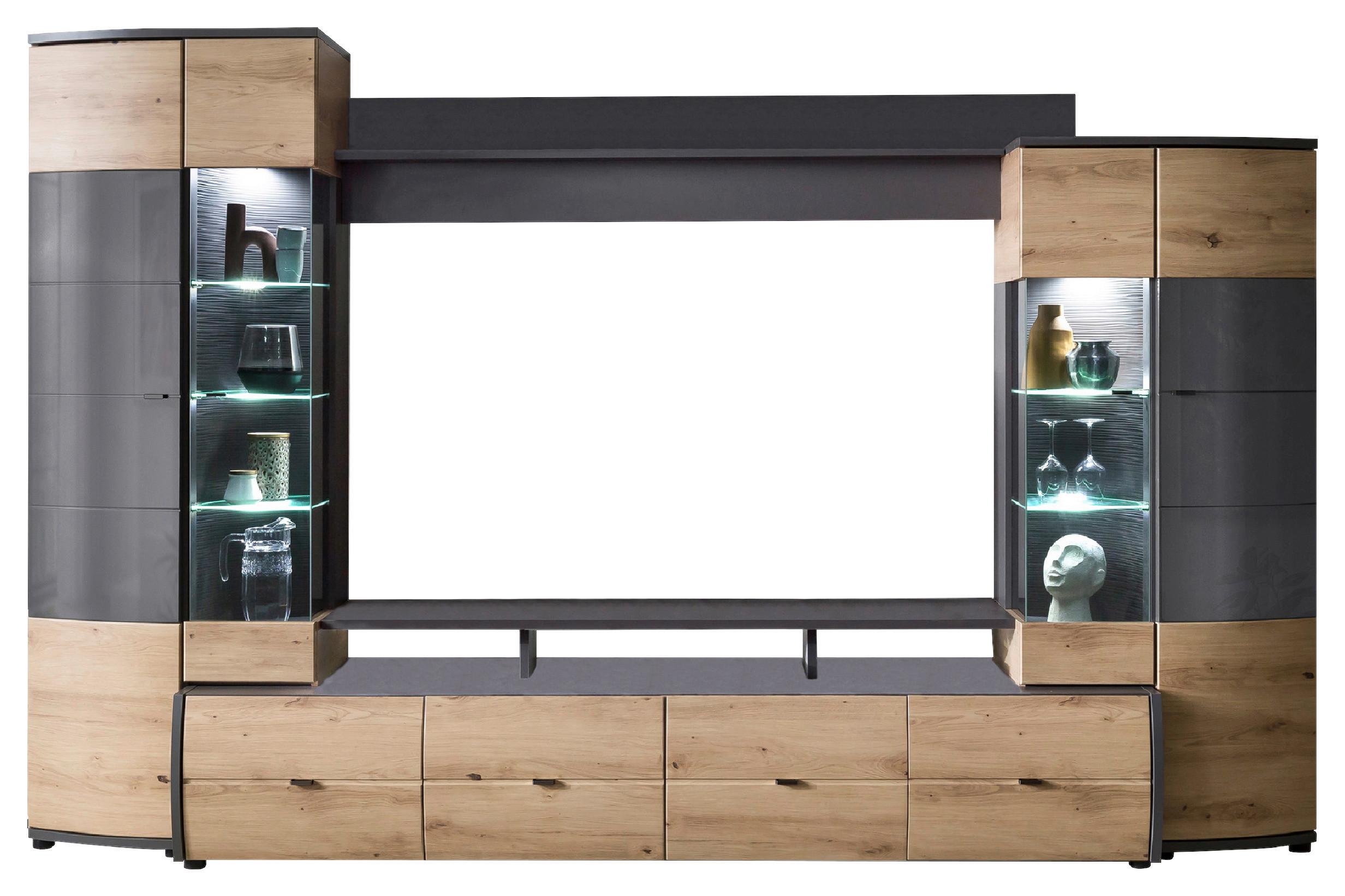 MEBLOŚCIANKA DO SALONU FLORI - czarny/szary, Lifestyle, materiał drewnopochodny/tworzywo sztuczne (302,2/193,3/53,2cm) - Livetastic