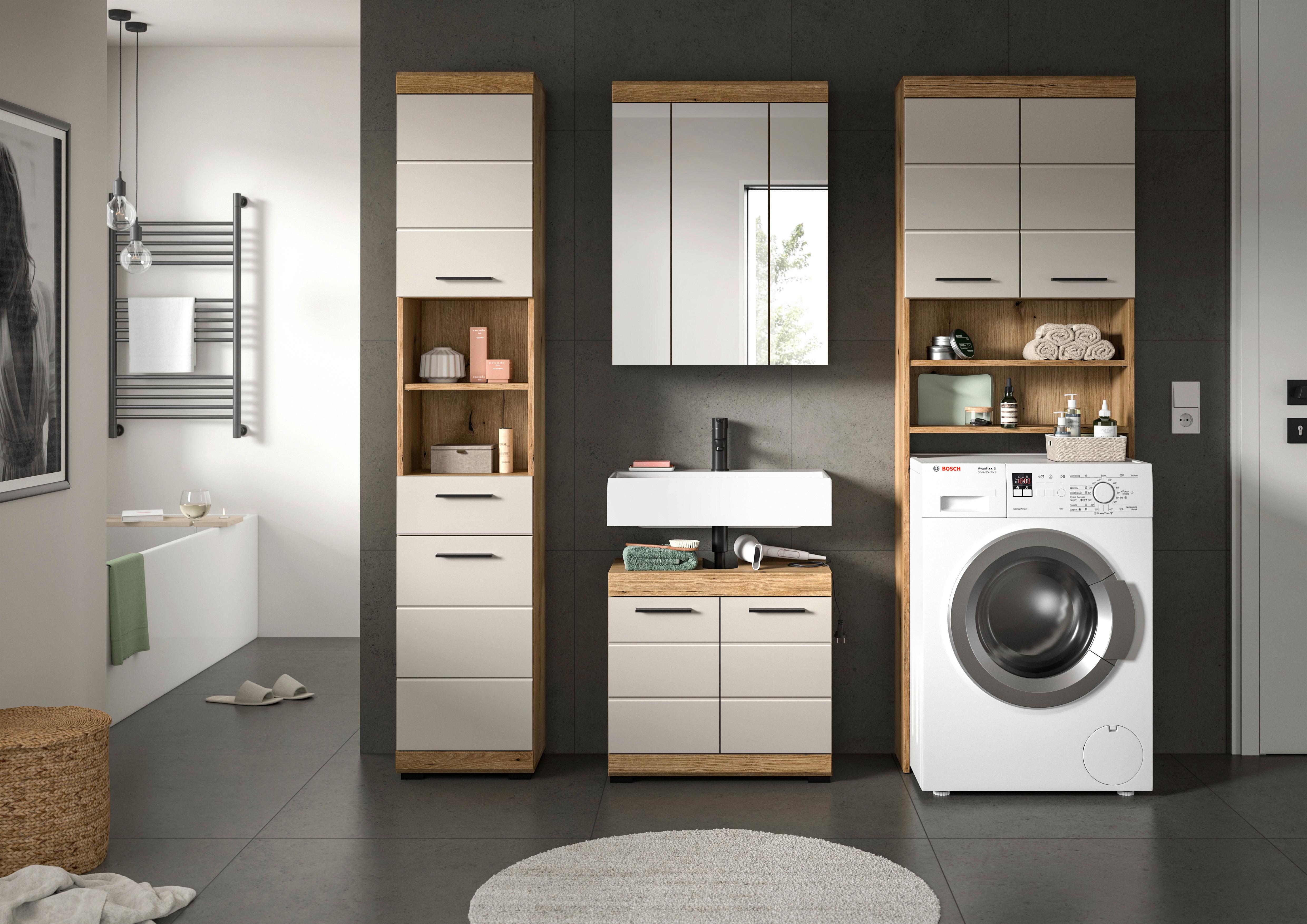 Badezimmer Scout 4-tlg. ca. 160 cm Kaschmir - Kaschmir/Schwarz, MODERN, Holzwerkstoff/Kunststoff (160cm) - MID.YOU