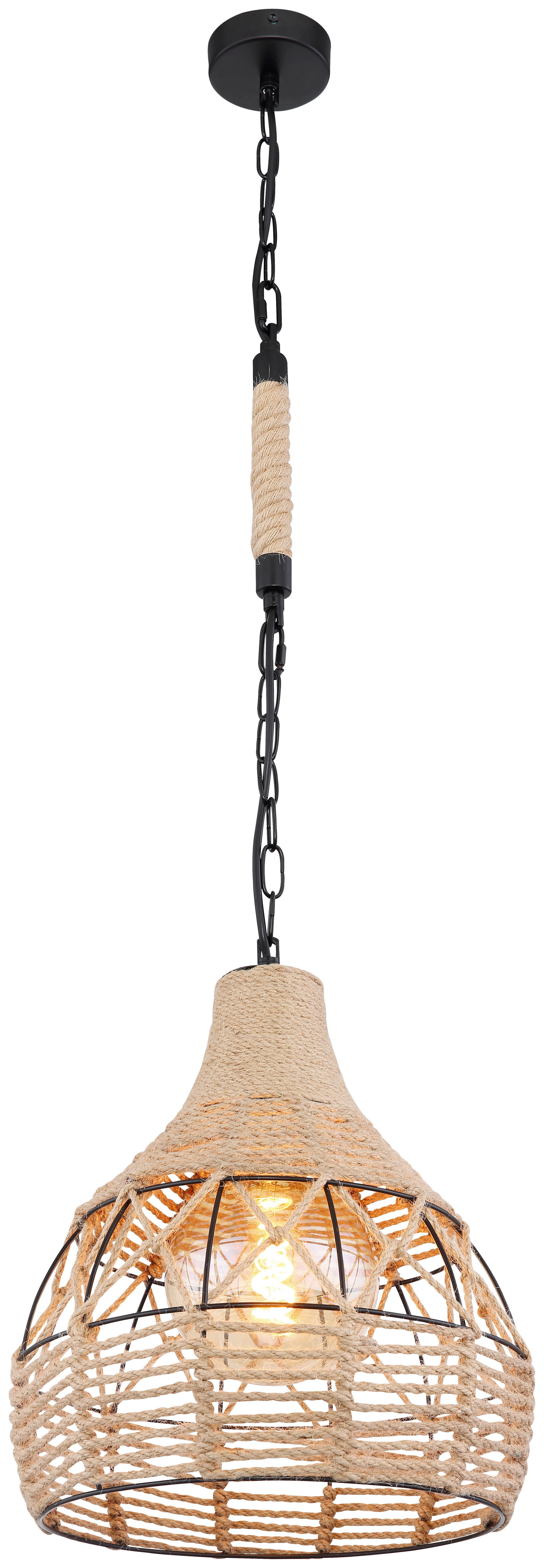 Hängeleuchte Halia max. 60 Watt - Schwarz/Braun, Basics, Naturmaterialien/Metall (30/135cm) - Globo