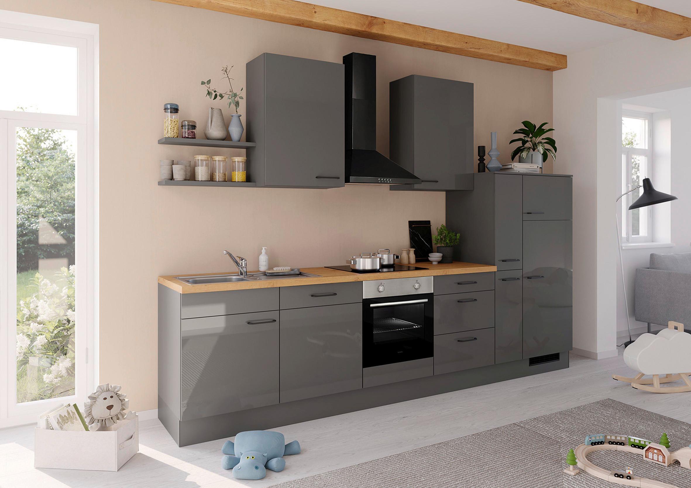 Küchenblock IBZ ohne Geräte ca. 300 cm Dunkelgrau - Eichefarben/Graphitfarben, Design, Holzwerkstoff/Metall (330cm) - Impuls
