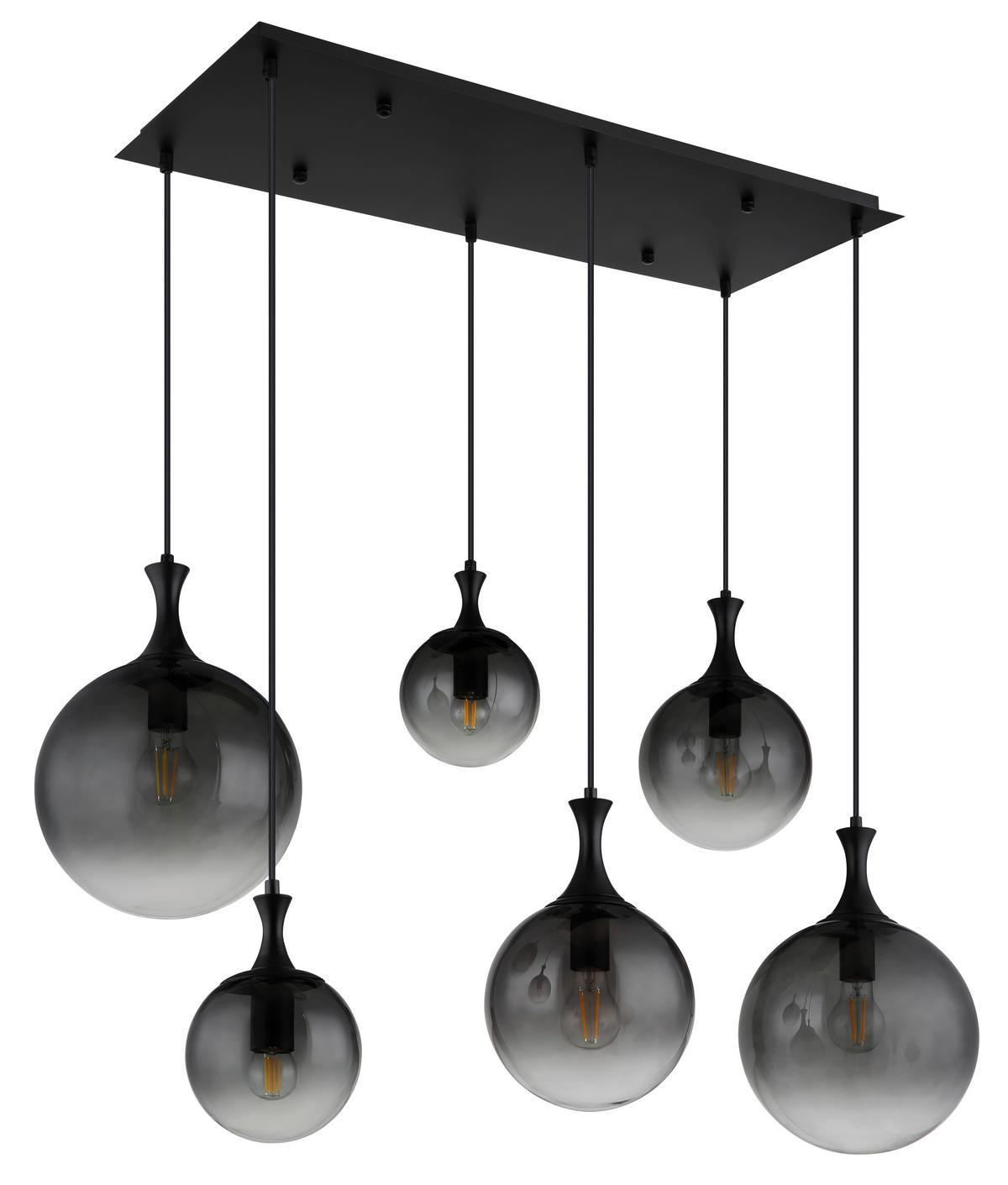 HÄNGELEUCHTE 15885-6H - Schwarz, Design, Glas/Kunststoff (97/48/141cm) - Globo