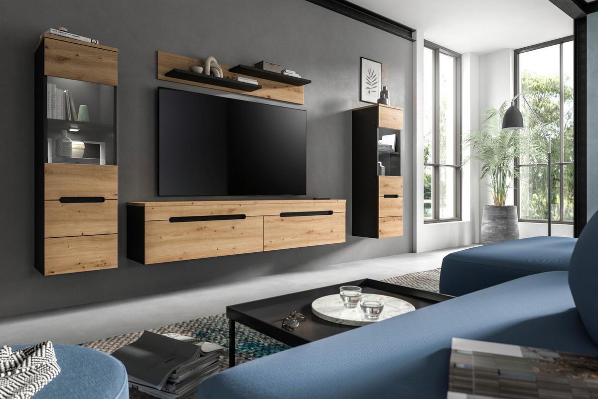 Dnevni Regal Canu, Siva, Barva Hrasta, Osvetlitev, 4-Delni - črna/hrast artisan, Design, umetna masa/leseni material (272/141/33cm) - Livetastic