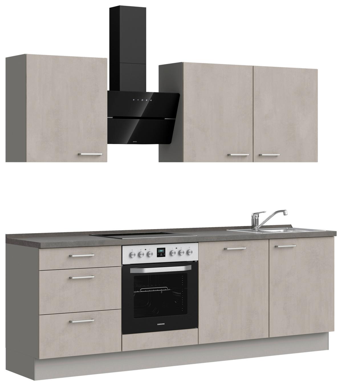 Küchenblock Riva High m. Geräten Grau - Schieferfarben/Edelstahlfarben, MODERN, Holzwerkstoff/Metall (240cm) - Nobilia