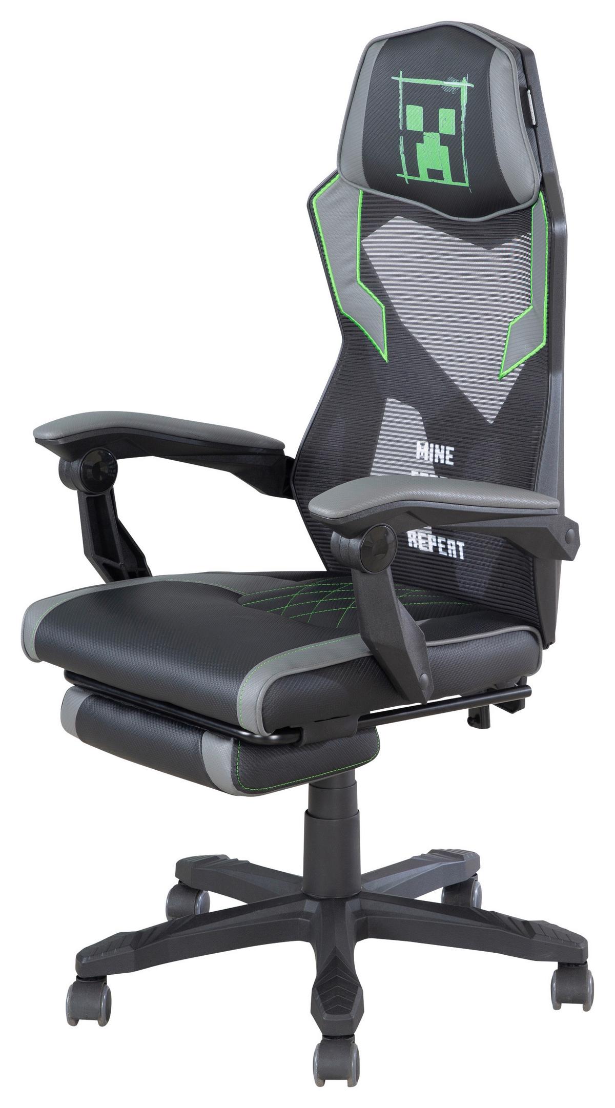 Gaming Stol Minecraft, Siva, Zelena - siva/zelena, Moderno, umetna masa/tekstil (61/114,5/62,5cm) - Minecraft