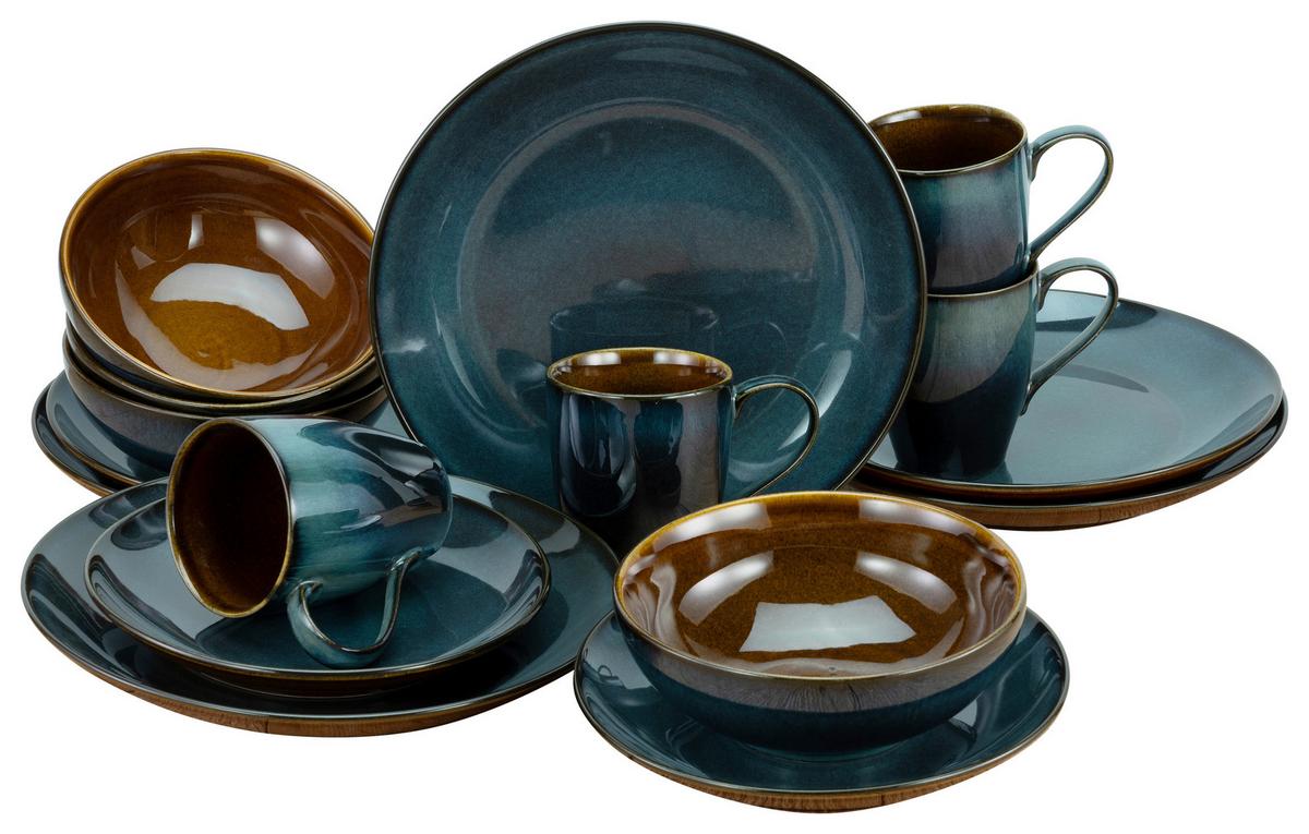 Kombiservice Mallorca in Braun/Petrol, 16-teilig - Petrol/Braun, Design, Keramik - Creatable