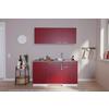 Miniküche Economy m. Geräten Rot ca. 150 cm - Edelstahlfarben/Rot, Basics, Holzwerkstoff/Kunststoff (150cm) - Respekta