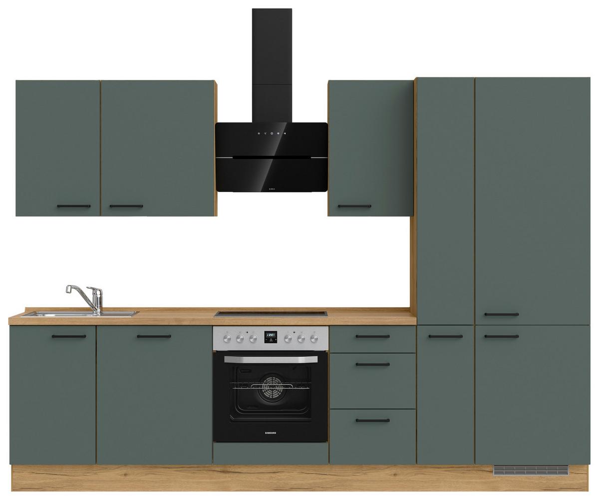 Küchenblock Easytouch High m. Geräten Dunkelgrün - Dunkelgrün/Eichefarben, MODERN, Holzwerkstoff/Metall (300cm) - Nobilia