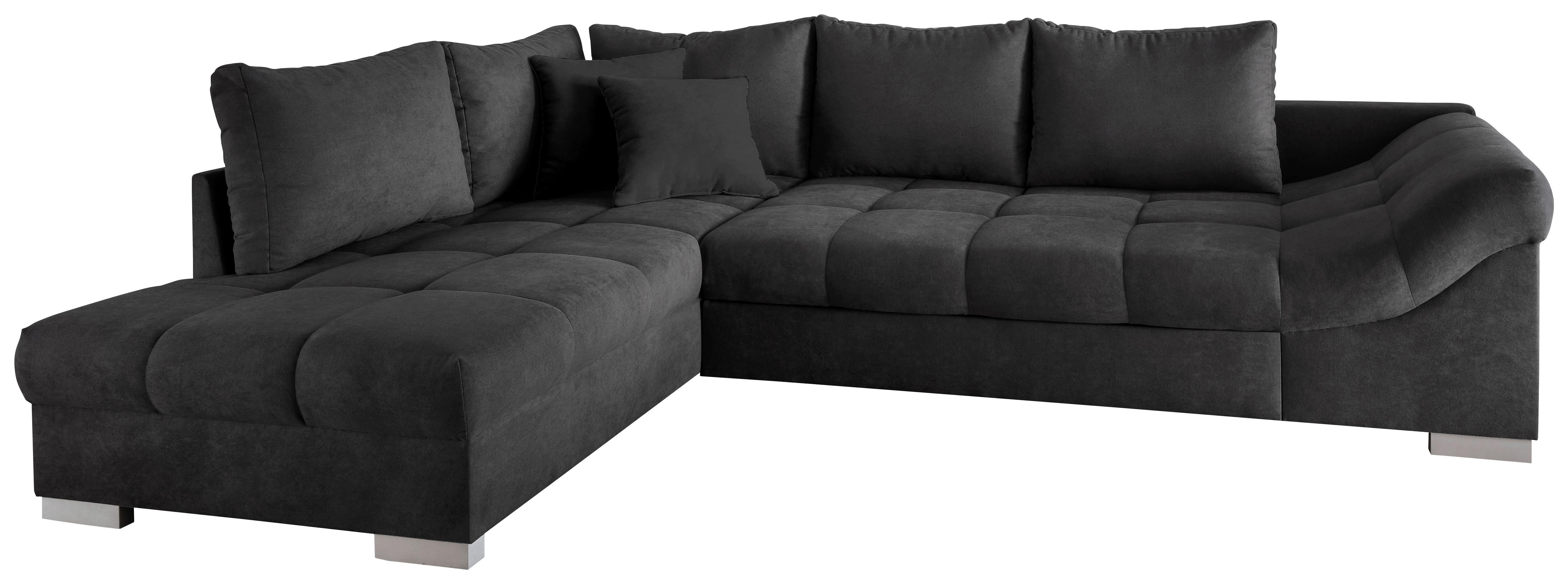 Wohnlandschaft Alvito Schwarz Nylon/Mikrofaser - Silberfarben/Schwarz, Design, Holz/Textil (202/298cm) - MID.YOU