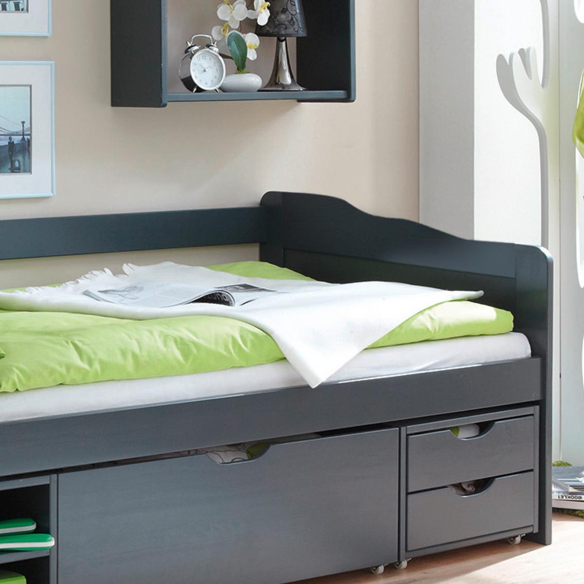 Postelja S Predali Marlies, Temno Siva, Masiva, 90x200 - temno siva, Moderno, les (90/200cm) - MID.YOU