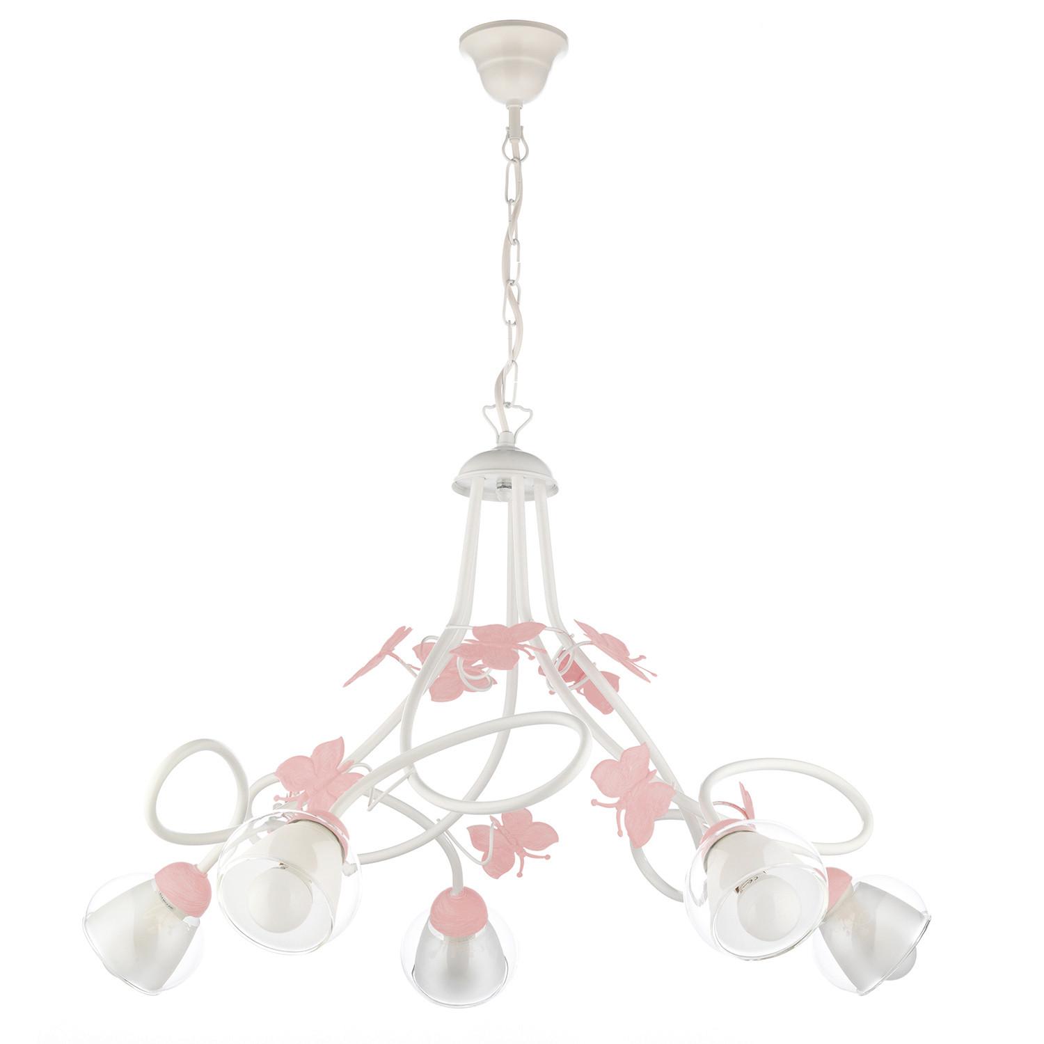 Kinderhängeleuchte Butterfly Weiß/Pink max. 6 Watt - Pink/Weiß, Basics, Glas/Metall (70/70/80cm)