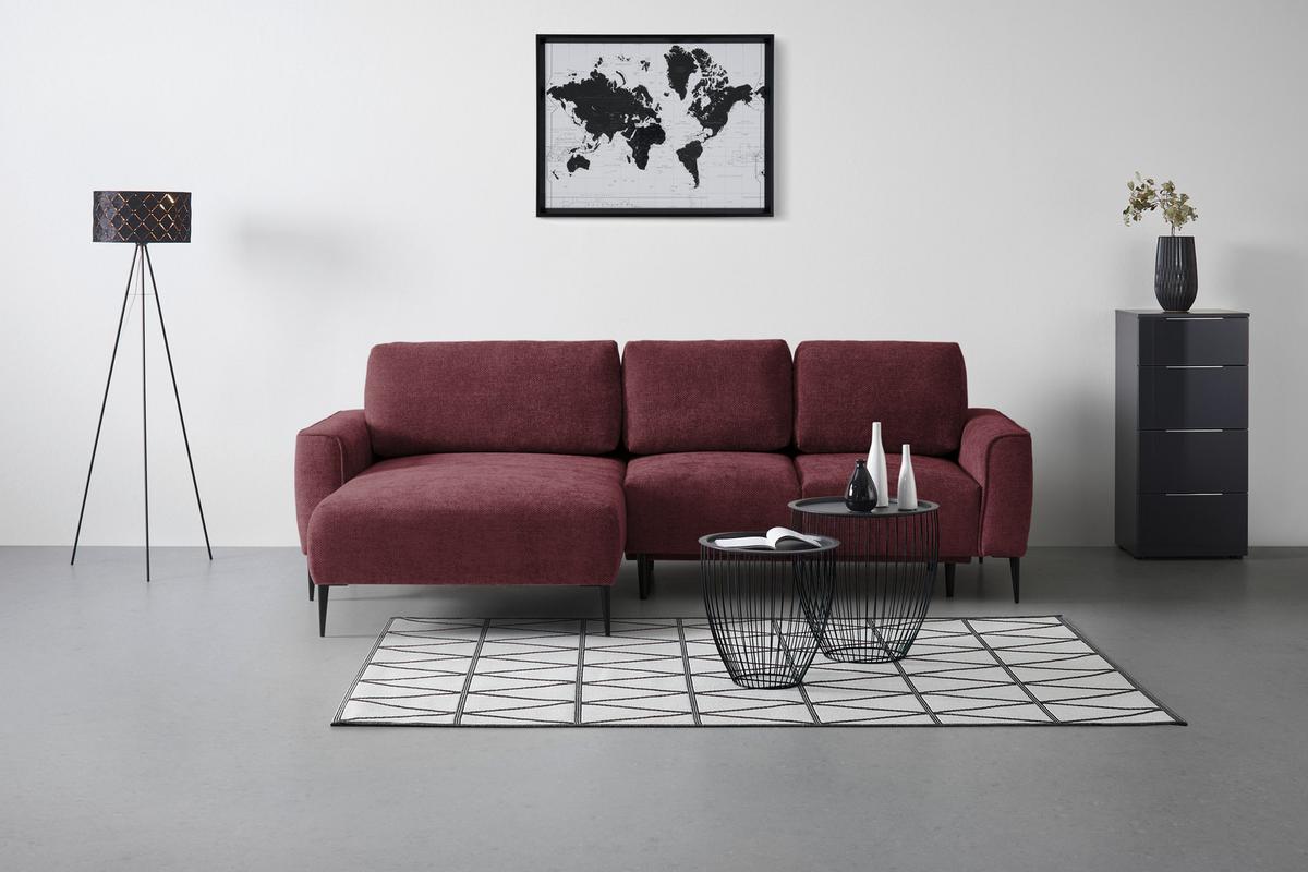 Ecksofa Custom Bordeaux - Bordeaux/Schwarz, MODERN, Textil/Metall (164/85/255cm) - Mömax