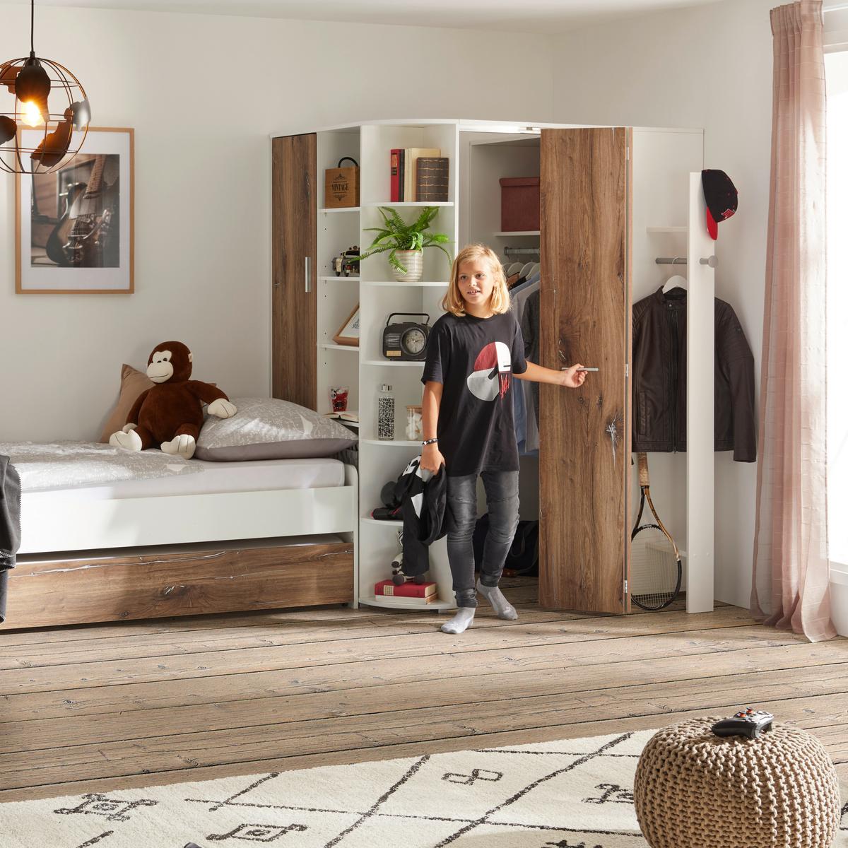 Eckschrank Young Eichefarben - Eichefarben/Alufarben, KONVENTIONELL, Holzwerkstoff/Kunststoff (124/198/148cm) - Mömax