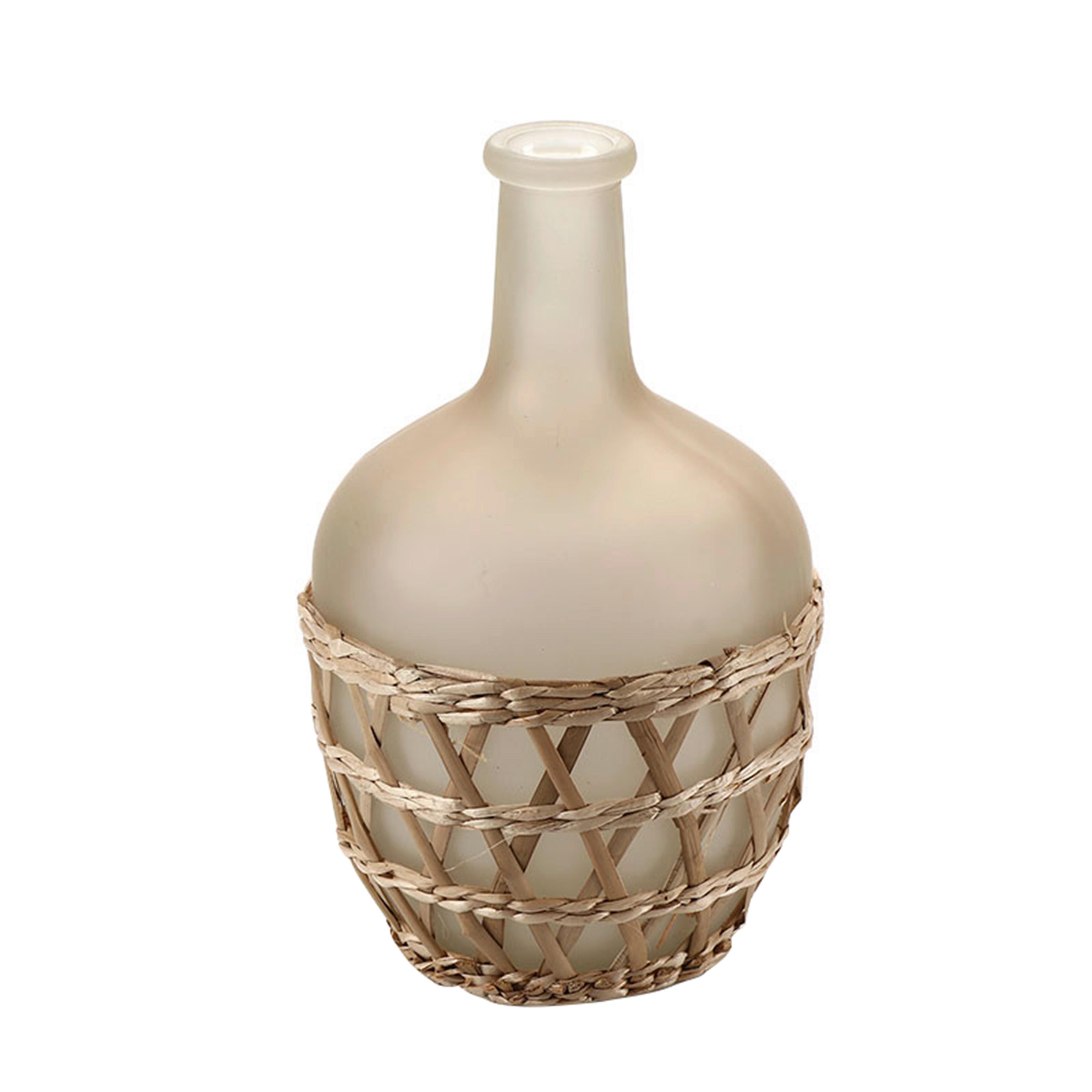 Vase Dust in Grau/Natur Ø ca. 20cm - Naturfarben/Grau, Glas/Naturmaterialien (20/30cm) - Modern Living