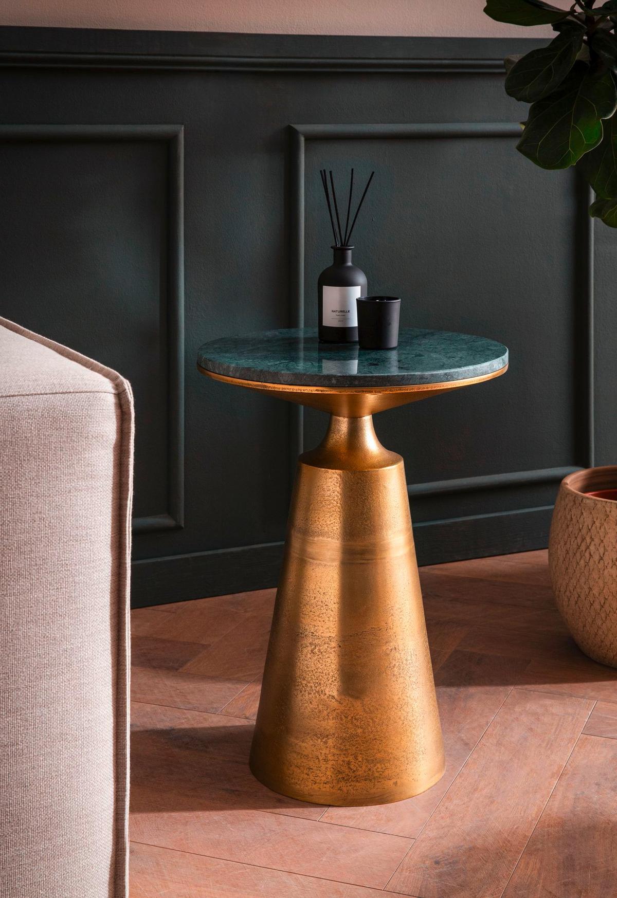 Mizica Marble, Marmor, Zlata, Zelena - zlate barve/zelena, Design, kamen/kovina (40/40/56,5cm) - Livetastic