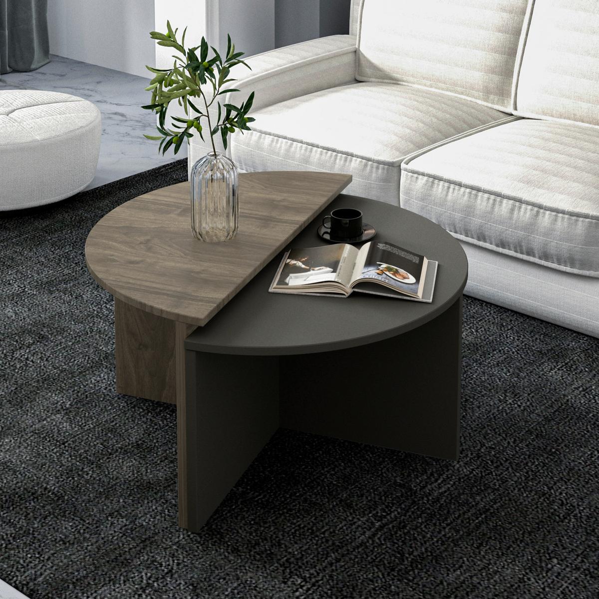 COUCHTISCHSET DOLUNAY COUCHTISCH - Anthrazit/Walnussfarben, Design, Holzwerkstoff - Livetastic