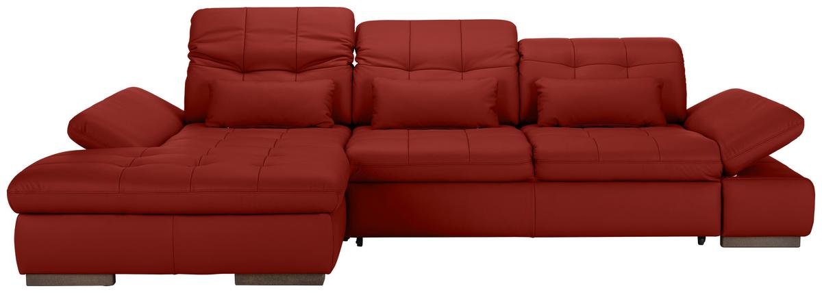 Wohnlandschaft Sanfino Leder Rot - Chromfarben/Rot, KONVENTIONELL, Leder/Metall (199/79-96/305cm) - Premium Living