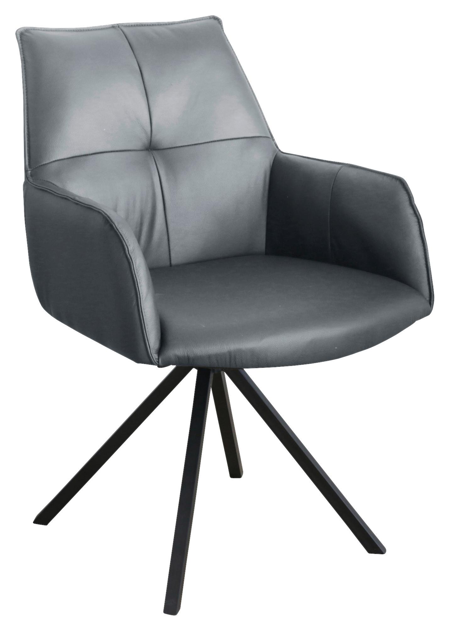 KRZESŁO Z PODŁOKIETNIKAMI NIZZA - antracytowy/czarny, Design, skóra/metal (59,5/87,5/69cm) - Novel