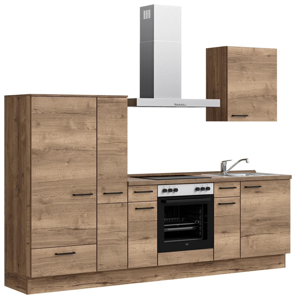 Küchenblock Structura Low m. Geräten Eiche dunkel - Eiche dunkel/Eichefarben, MODERN, Holzwerkstoff/Metall (270cm) - Nobilia