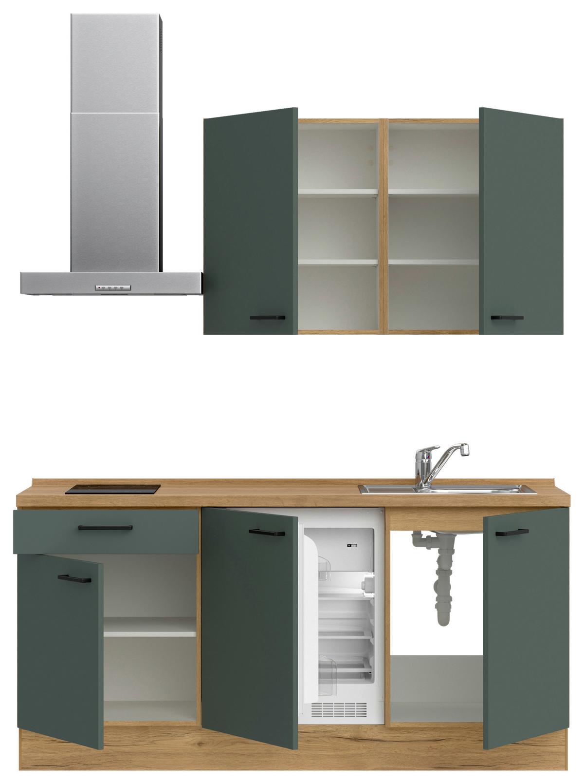 Küchenblock Easytouch m. Geräten Dunkelgrün - Dunkelgrün/Eichefarben, MODERN, Holzwerkstoff/Metall (180cm) - Nobilia