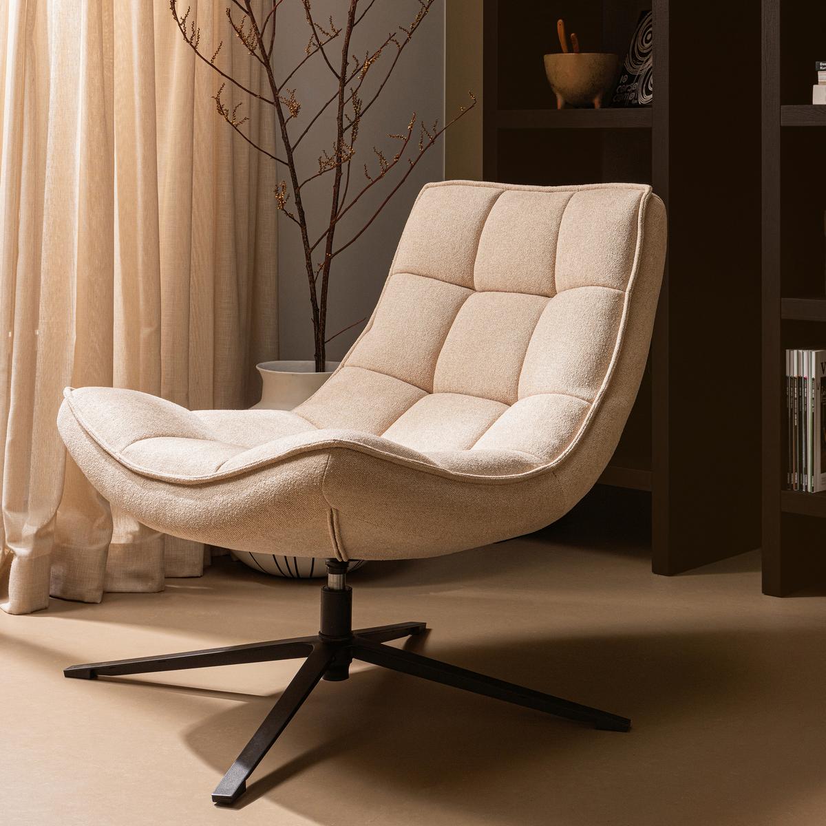 Sessel Maudi Naturfarben B: 74 cm - Schwarz/Naturfarben, Design, Textil/Metall (74/84/86cm) - Livetastic