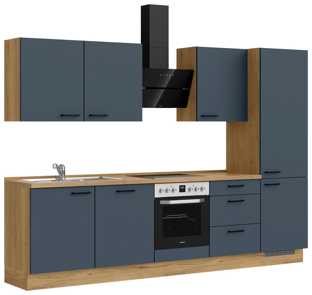 Küchenblock Easytouch High m. Geräten Dunkelblau - Eichefarben/Schwarz, MODERN, Holzwerkstoff/Metall (300cm) - Nobilia