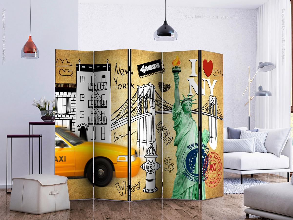 Paravan One Way, 5-Delni, Dvostranski - večbarvno, Basics, tekstil/les (225/172/3cm) - artgeist