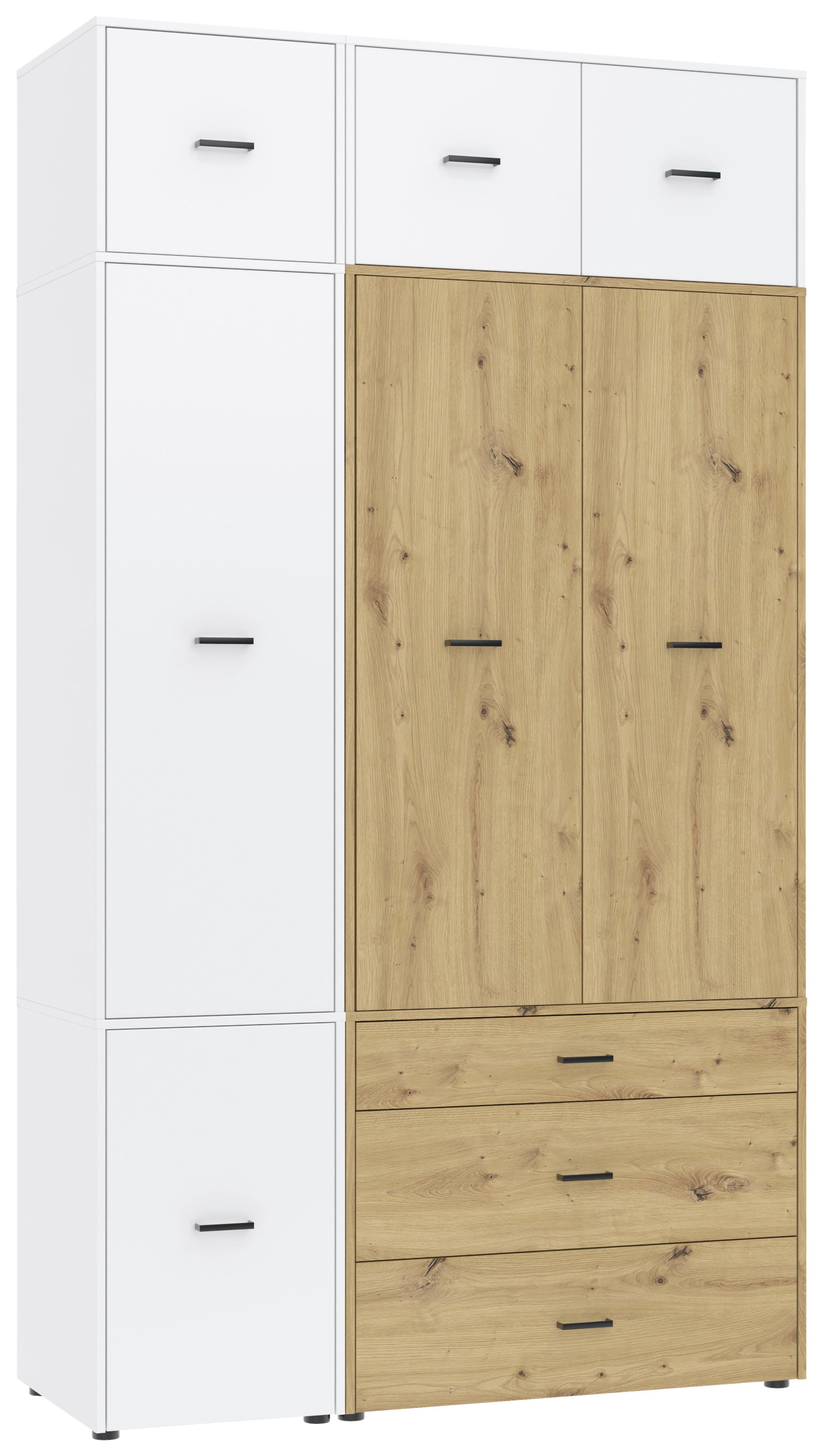 Kleiderschrank Kivo Eiche Artisan/Weiß - Schwarz/Weiß, Basics, Holzwerkstoff/Kunststoff (135/239,40/52,1cm) - Based