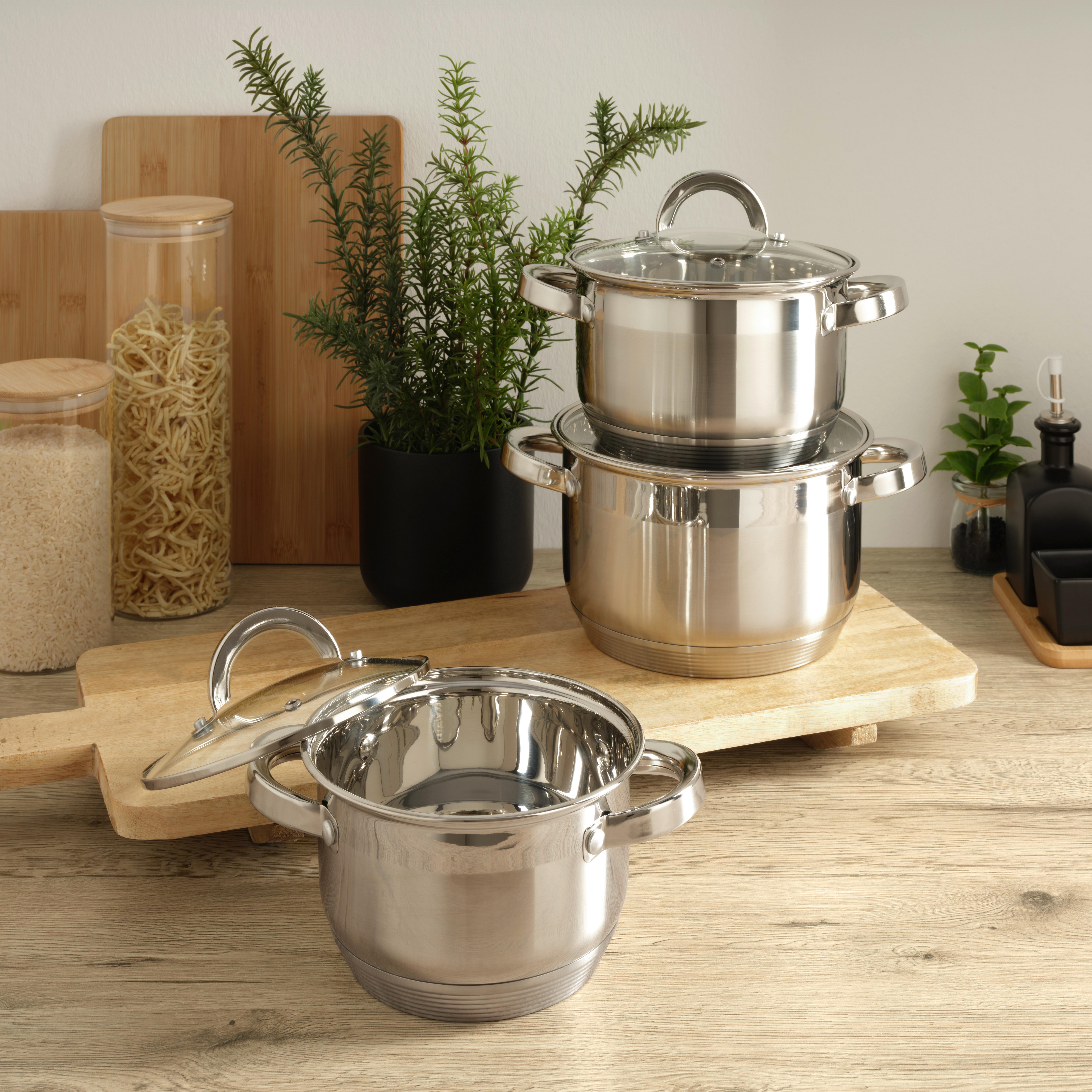 Kochtopfset Isik Silberfarben, 6-teilig - Klar/Silberfarben, KONVENTIONELL, Glas/Metall - Based