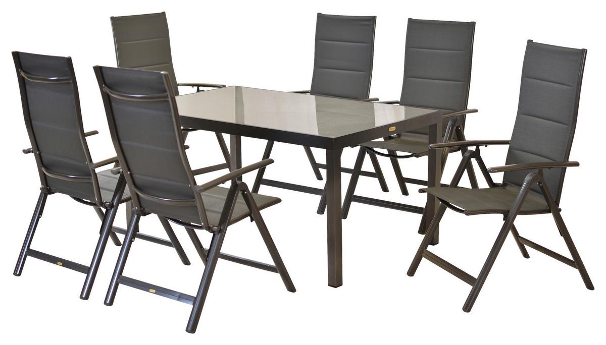 Vrtni Set Trivero, 7-Delni, Rjava, Steklo - siva/barve grafita, Moderno, kovina/tekstil - Gardenson