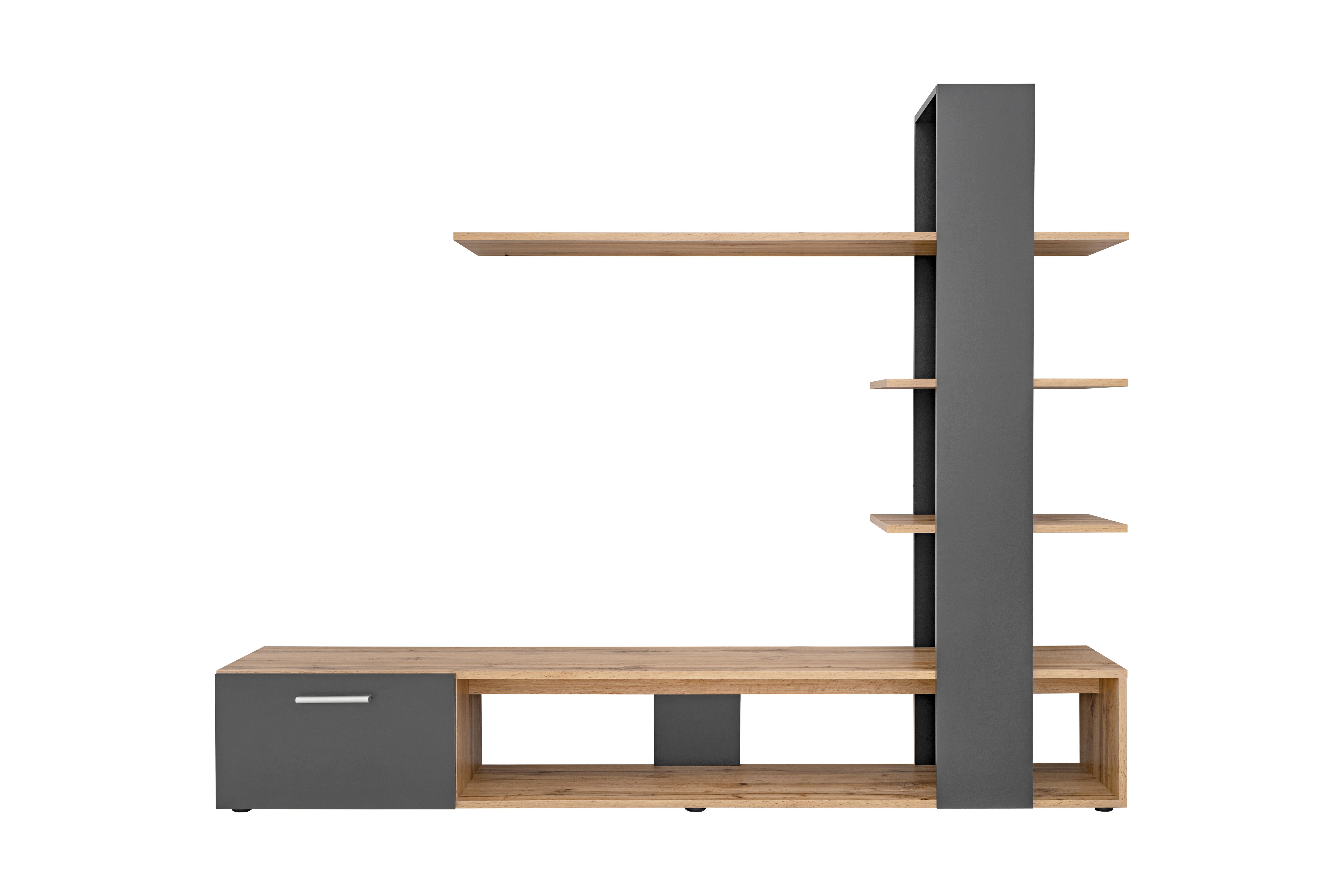 Wohnwand Eco Schwarz/Eiche Wotan - Eiche Wotan/Schwarz, MODERN, Holzwerkstoff/Kunststoff (190/152/35cm) - P & B