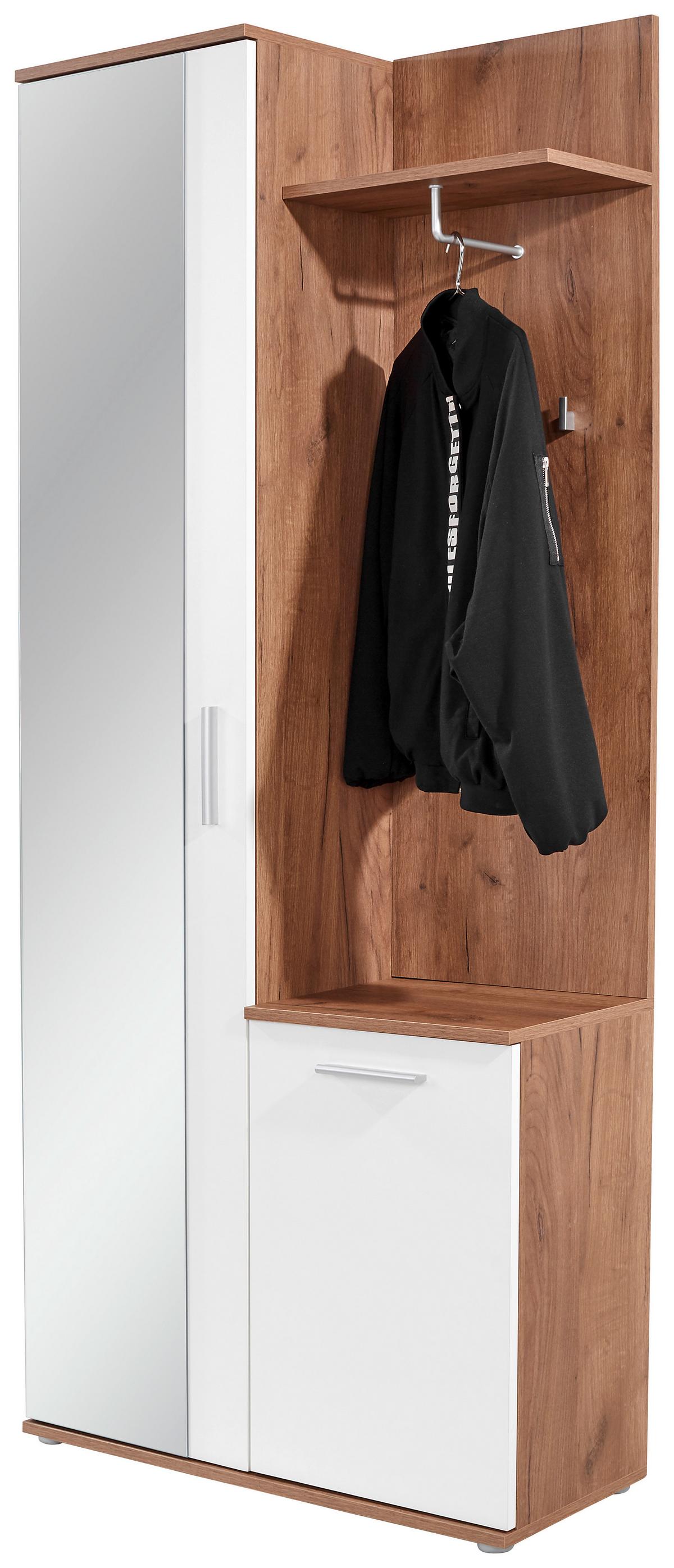 Predsoblje Xara - bijela/boje hrasta, Moderno, staklo/drvni materijal (80/189/30,5cm) - Modern Living