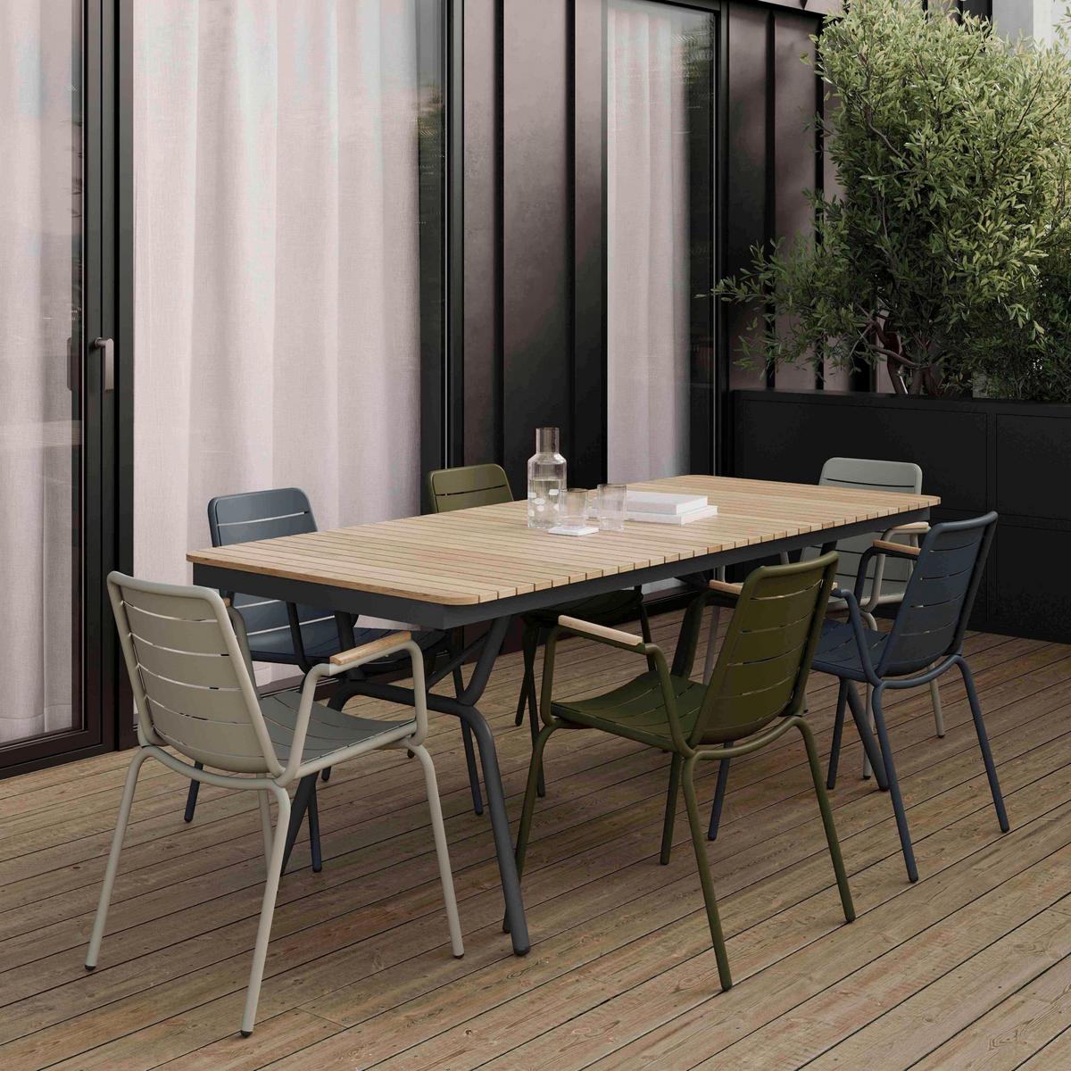 Gartenstuhl Parc Anthrazit/Teak stapelbar - Anthrazit/Naturfarben, Natur, Holz/Metall (58/80/58cm) - Gardenson